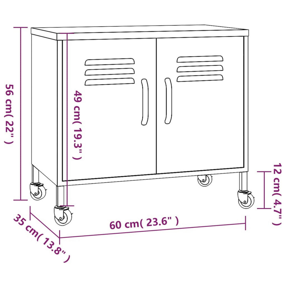 MEHRZWECKSCHRANK Myers 56/35/60 cm - Schwarz, Metall (56/60/35cm) - Nettlife