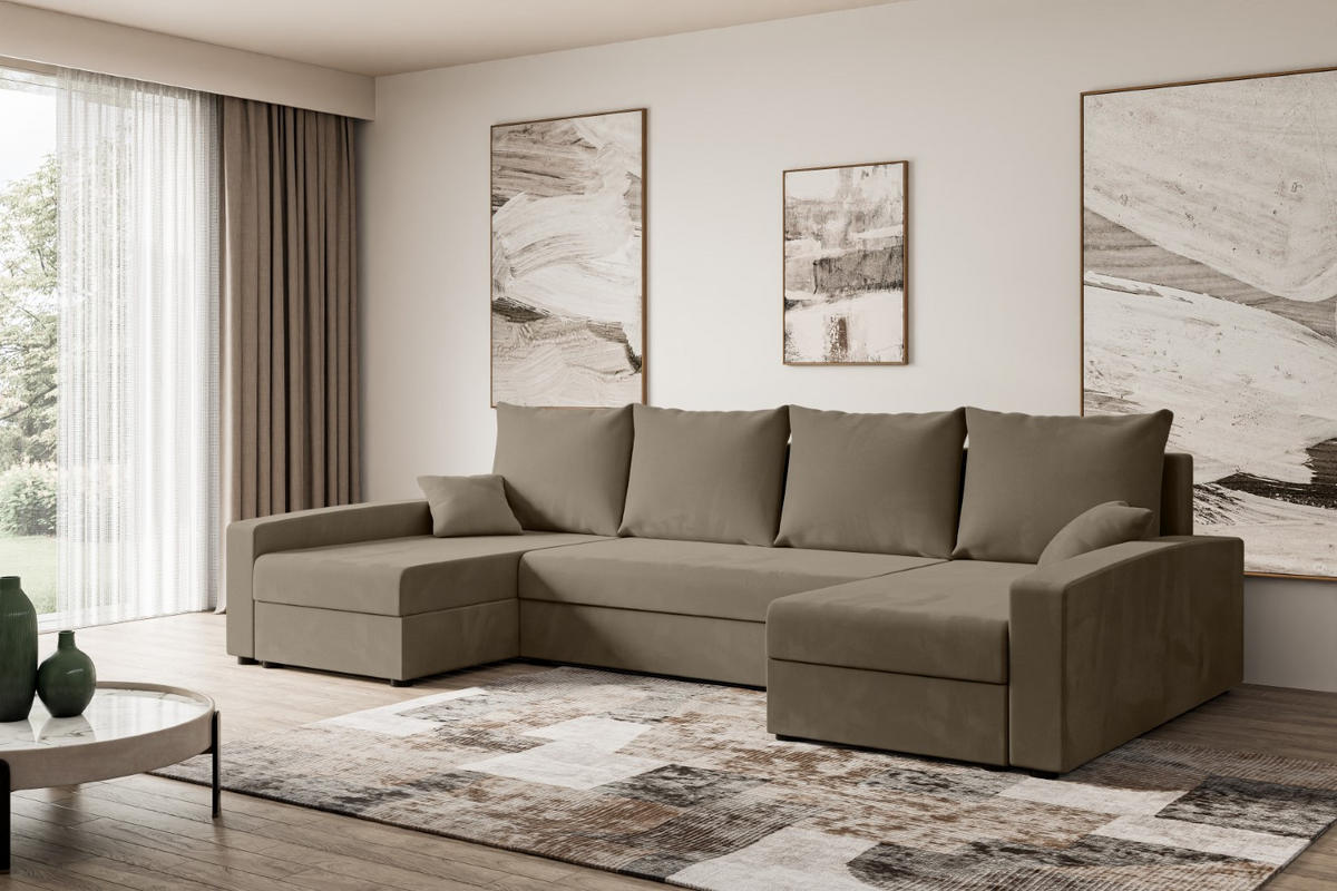 WOHNLANDSCHAFT mit Schlaffunktion und Bettkasten ALESIA-U 301x140x90 cm Braun Velours - Silberfarben/Braun, Holzwerkstoff/Kunststoff (301/90/140cm) - ALTDECOR