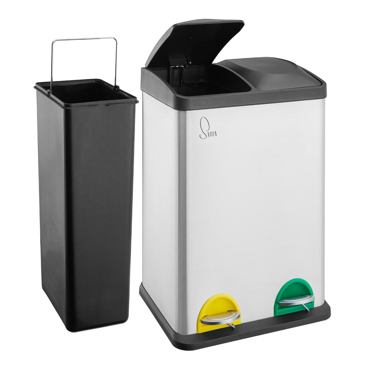 MÜLLEIMER TC2X20 Küchen-Eimer 40Liter Fassungsvermögen 2x20L Abfalleimer 2er-Mülleimer - Silberfarben, Metall (40/58/33cm) - SVITA