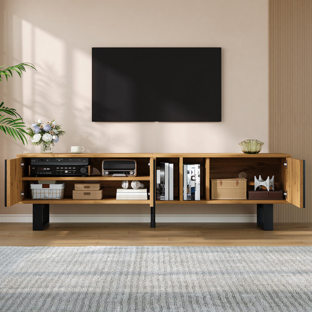TV-SCHRANK 190/35/37 cm Weiß mit offene Ablagefächer und Hochglanzfronten - Weiß, Holzwerkstoff (275/37/35cm) - Oxeza