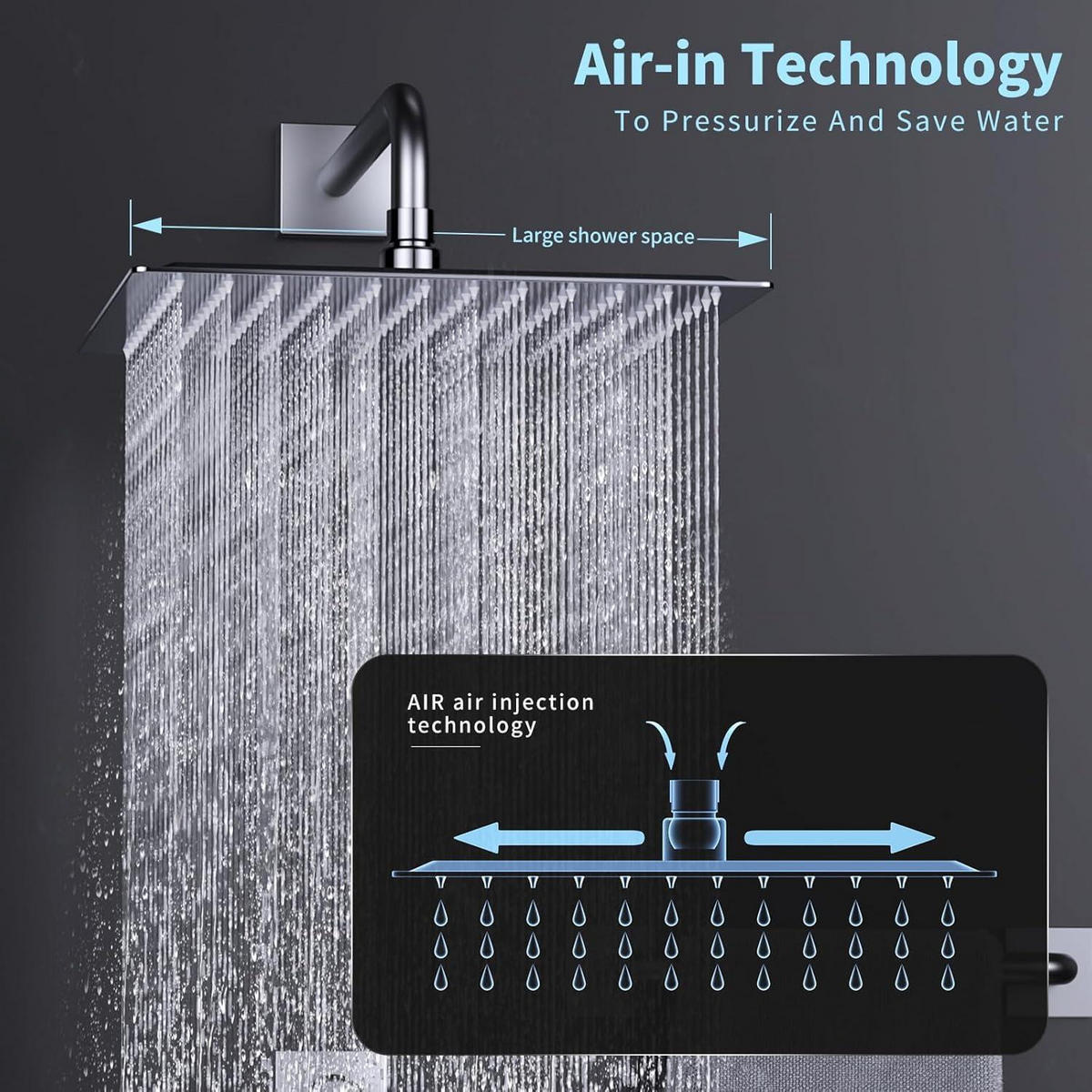 REGENDUSCHE Duschkopf 30 cm Edelstahl Quadratisch Anti-Kalk - Silberfarben, Metall (12/12.7/1cm)