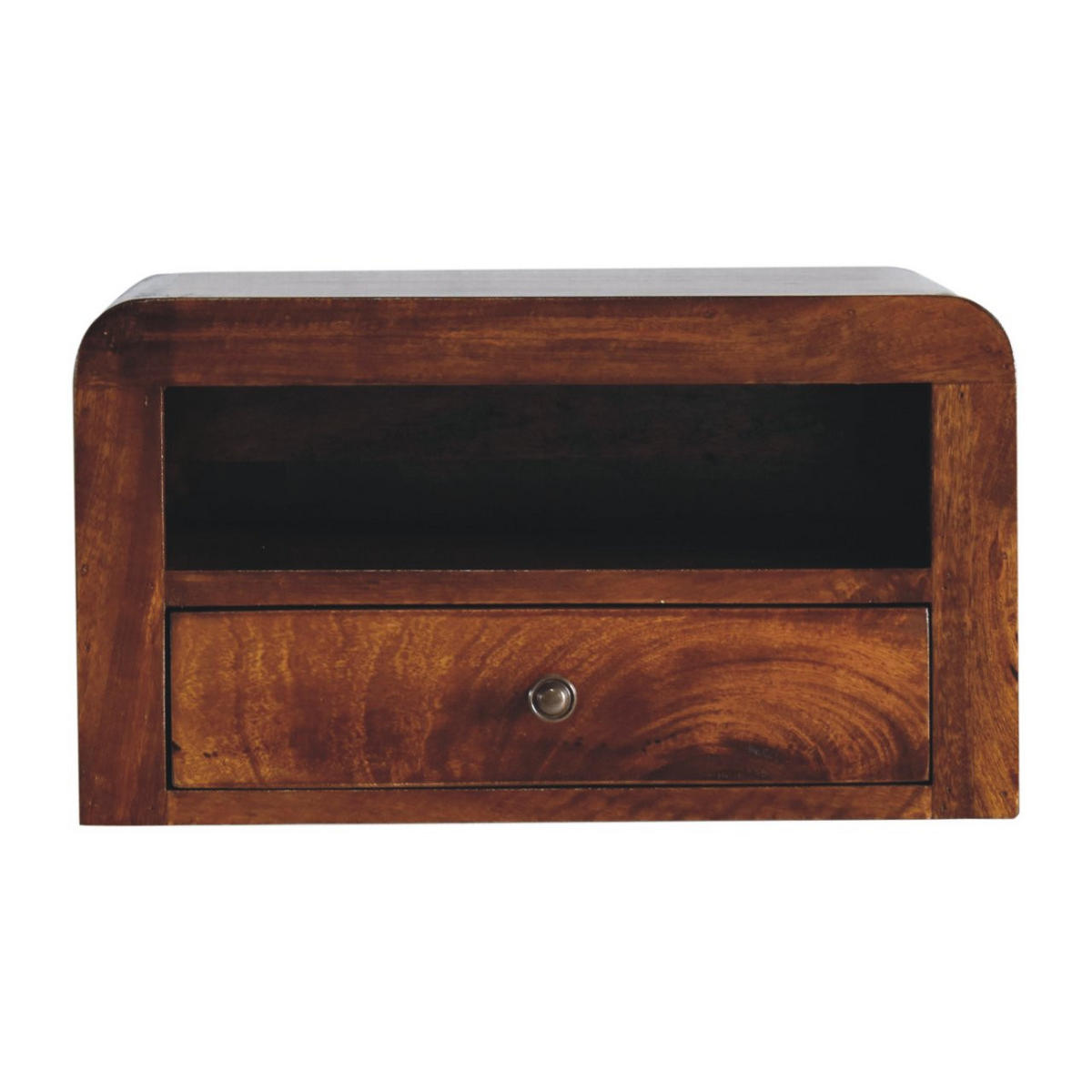 NACHTTISCH Chunky 1 Schublade Wandmontiert mit 1 offenem Regal - Messingfarben/Braun, Holz/Metall (45/25/30cm) - Artisan Furniture