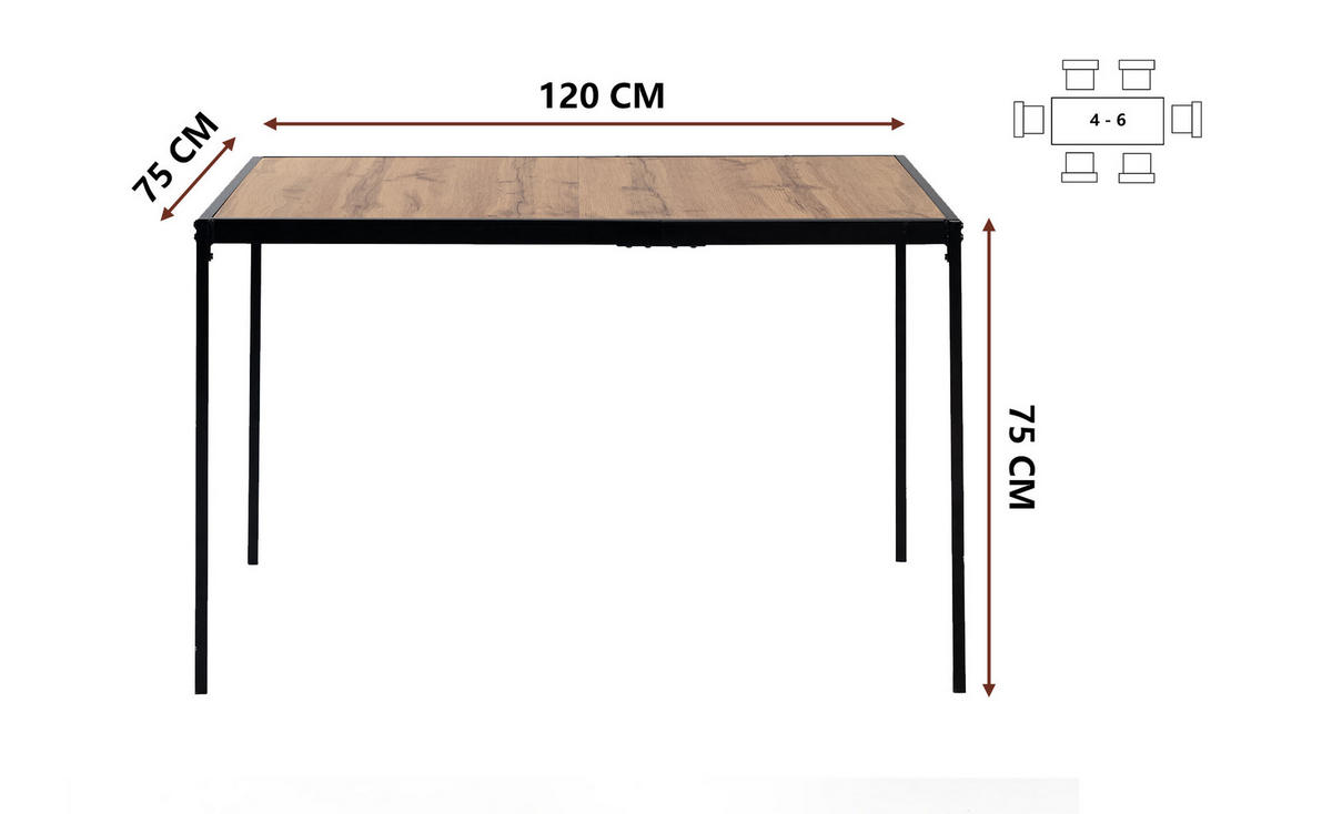 ESSZIMMER SET – 1 Tisch + 4 Stühle – Holzoptik & Wildleder - Braun, Holzwerkstoff/Metall (120/75/80cm) - Urban Meuble