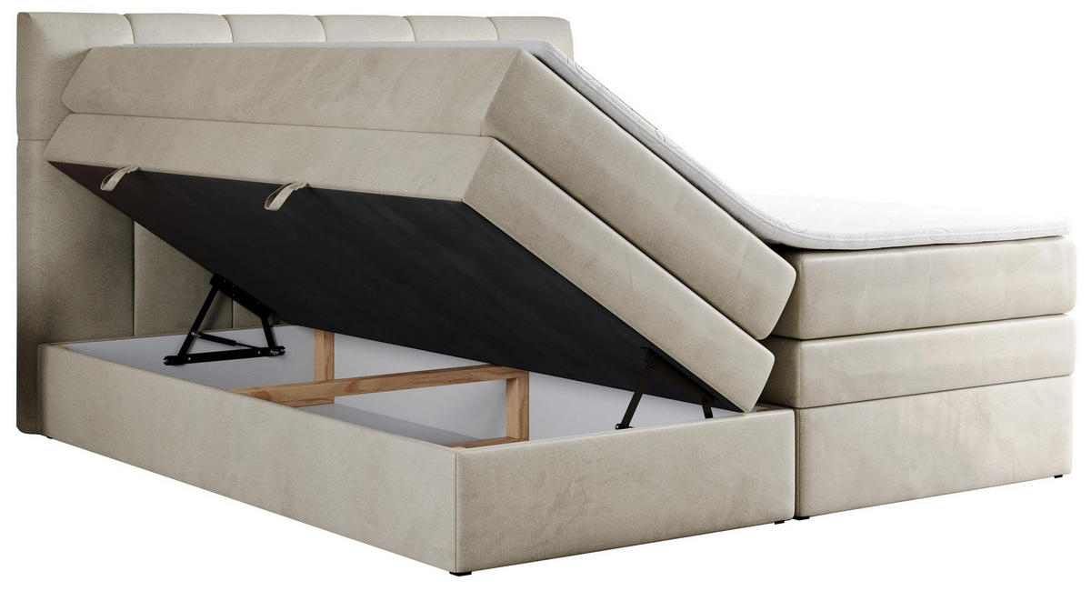 BOXSPRINGBETT ALVIN KING 140/200 Beige Velvet - H3 - Beige, Holz/Textil (140/200cm) - MKS