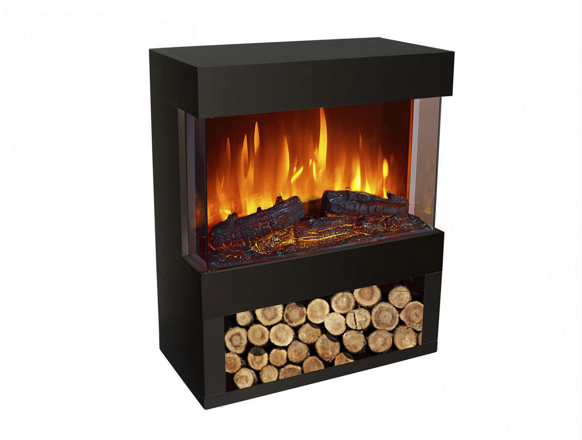 ELEKTROKAMIN Schwarz Bodenmodell mit integrierter Heizung 1800 W - Schwarz, Glas (60/74/30cm) - Purline