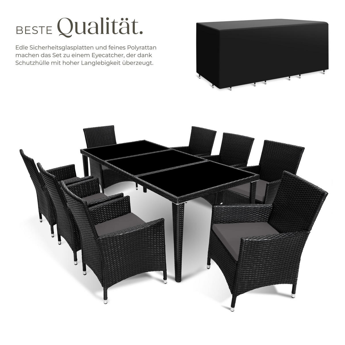 RATTAN-SITZGRUPPE aus Aluminium Menorca, inklusive Schutzhülle, schwarz - Schwarz, Kunststoff - tectake