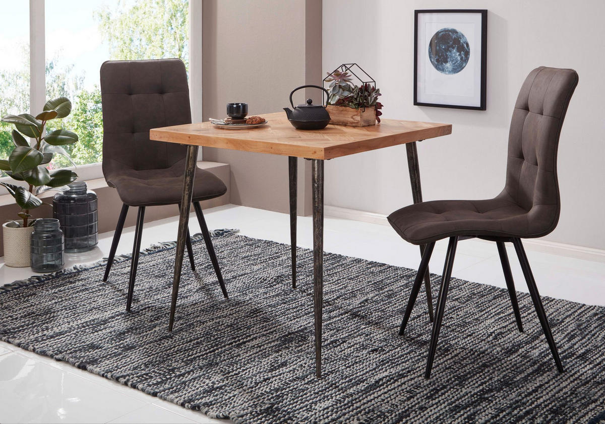 ESSZIMMERTISCH – Akazie Fischgrätmuster Metallbeine 80x80 cm Industrial - Beige/Anthrazit, Holz/Metall (80/80/76cm) - KADIMA DESIGN