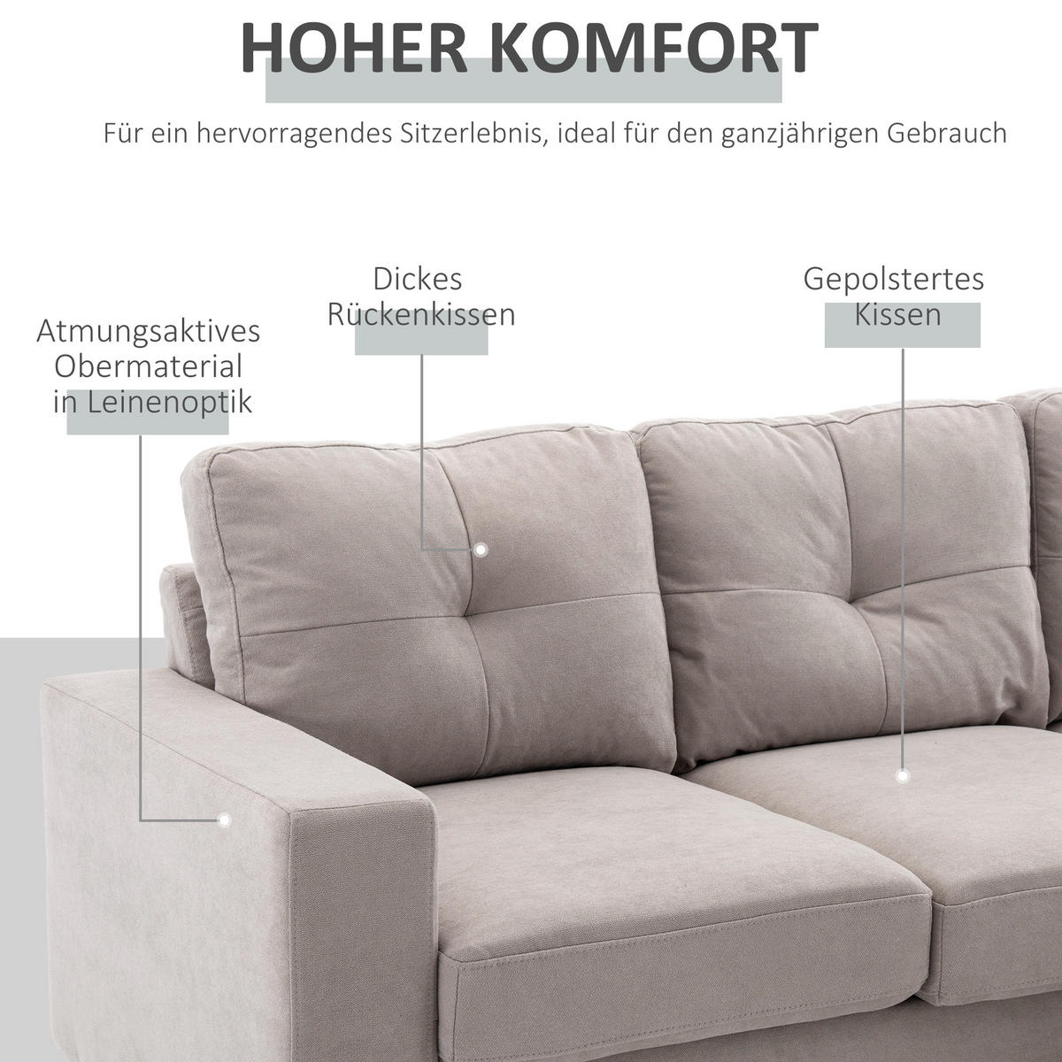 ECKSOFA Eckcouch in L-Form, Eckgarnitur in Leinenoptik Couchgarnitur Hellgrau - Hellgrau, Textil (136/193cm) - HOMCOM