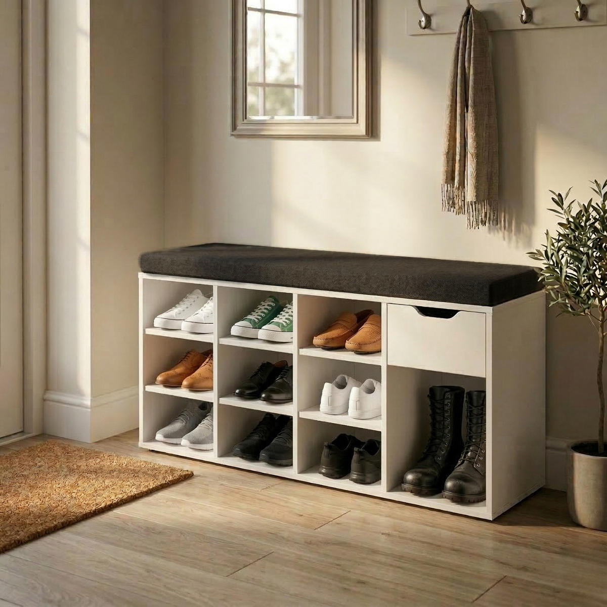 SCHUHSCHRANK Kado 104/50/30 cm Sitzbank - Weiß, Holzwerkstoff (104/50/30cm) - BOXIMO
