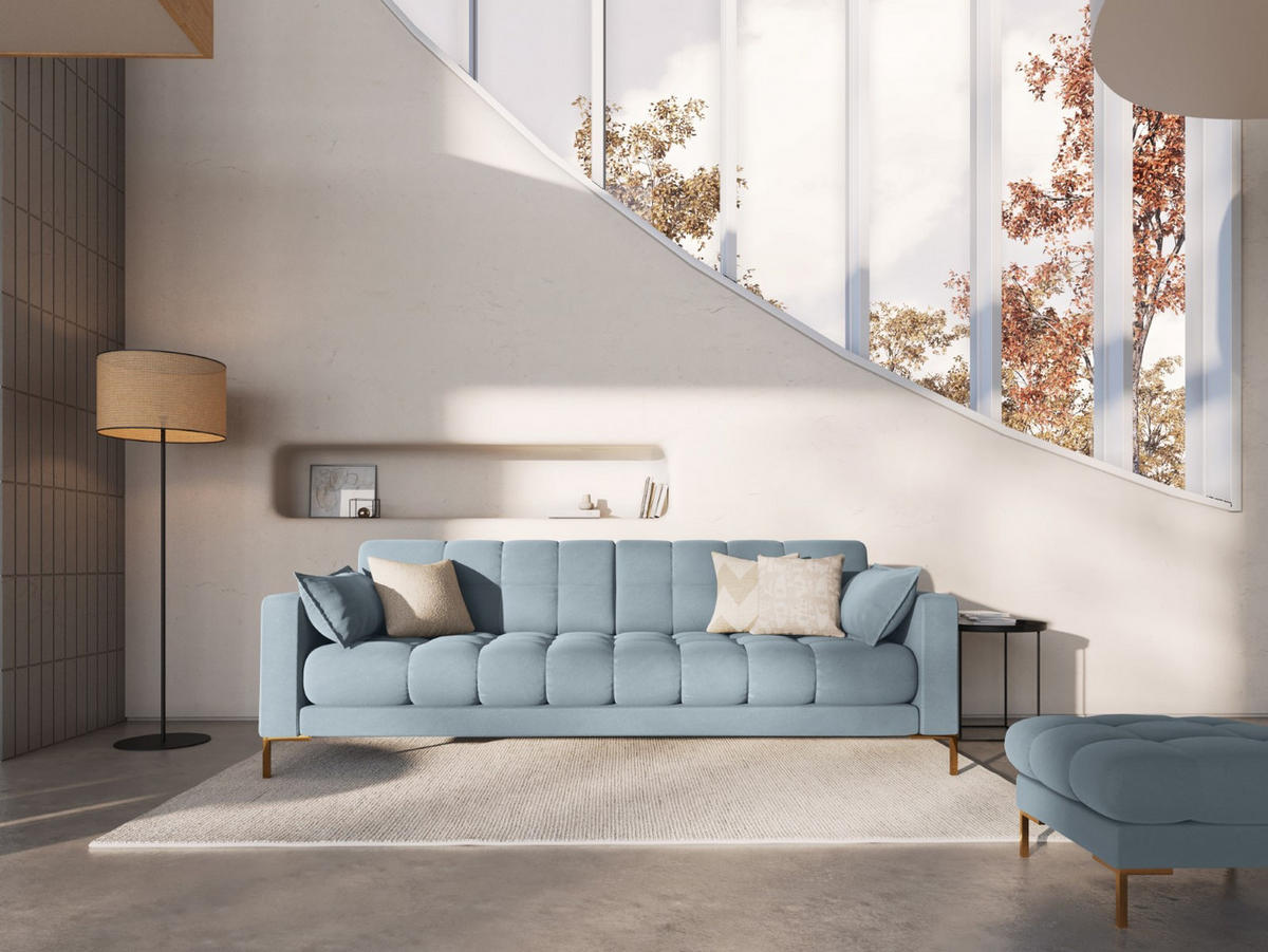 SOFA Mamaia aus Samt hellblau 4 Sitzplätze - Hellblau, Textil (92/75/217cm) - Micadoni