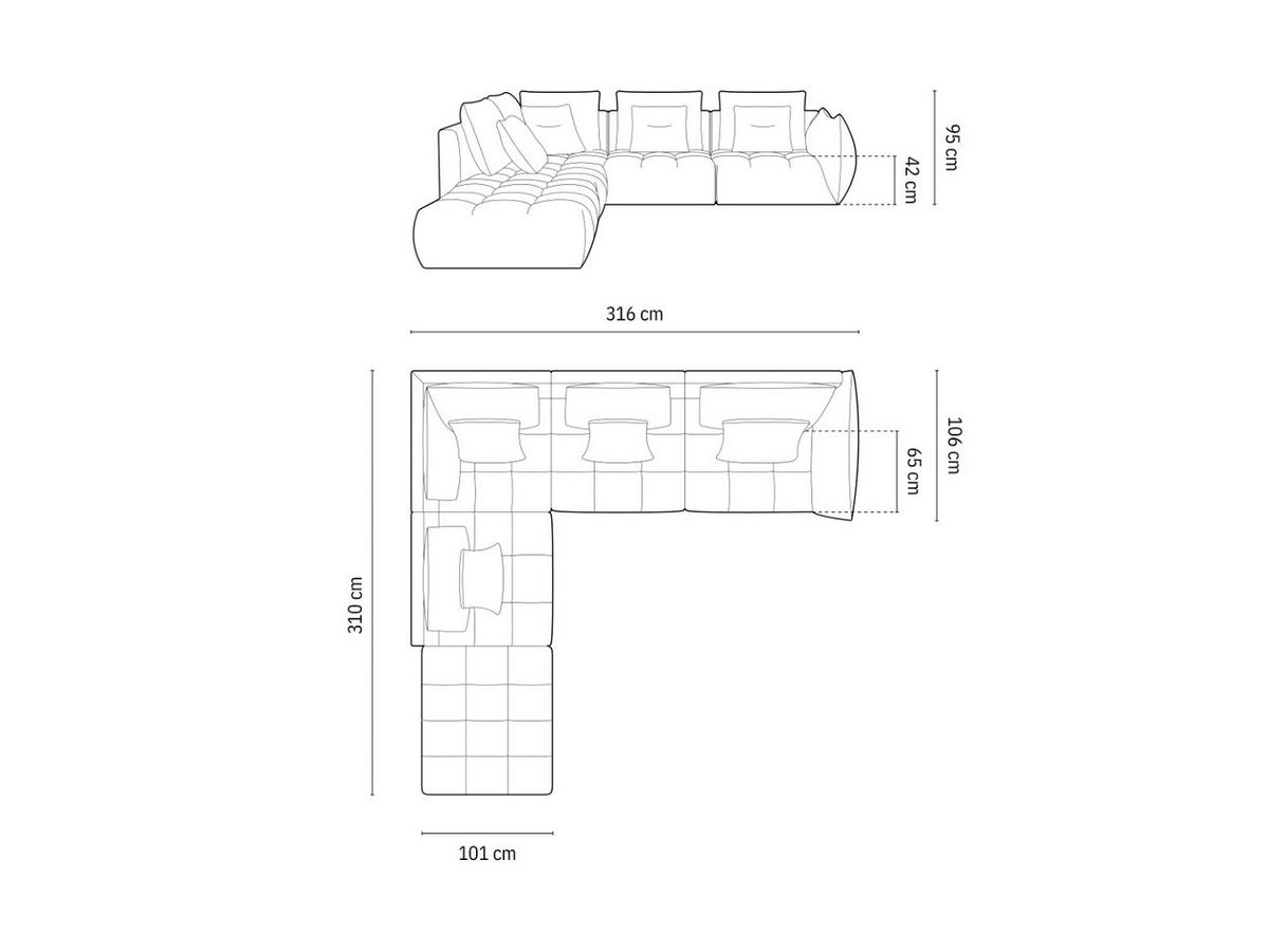 MODULARES-ECKSOFA links Bloom aus strukturiertem Stoff silber 4 Sitzplätze - Silberfarben, Textil (310/316cm) - Micadoni