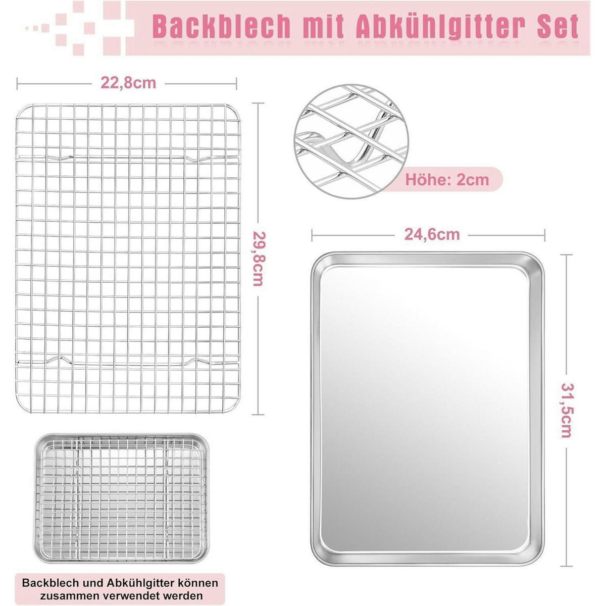 BACKBLECH mit Abkühlgitter 31,5 x 24,6 cm Set - Silberfarben, Metall (24.5/2.5/31.5cm)