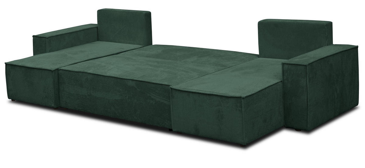 WOHNLANDSCHAFT Hugo U-Form Cordstoff mit Schlaffunktion und Bettkasten - Grün, Textil (312/83/142cm) - VENASI MÖBEL