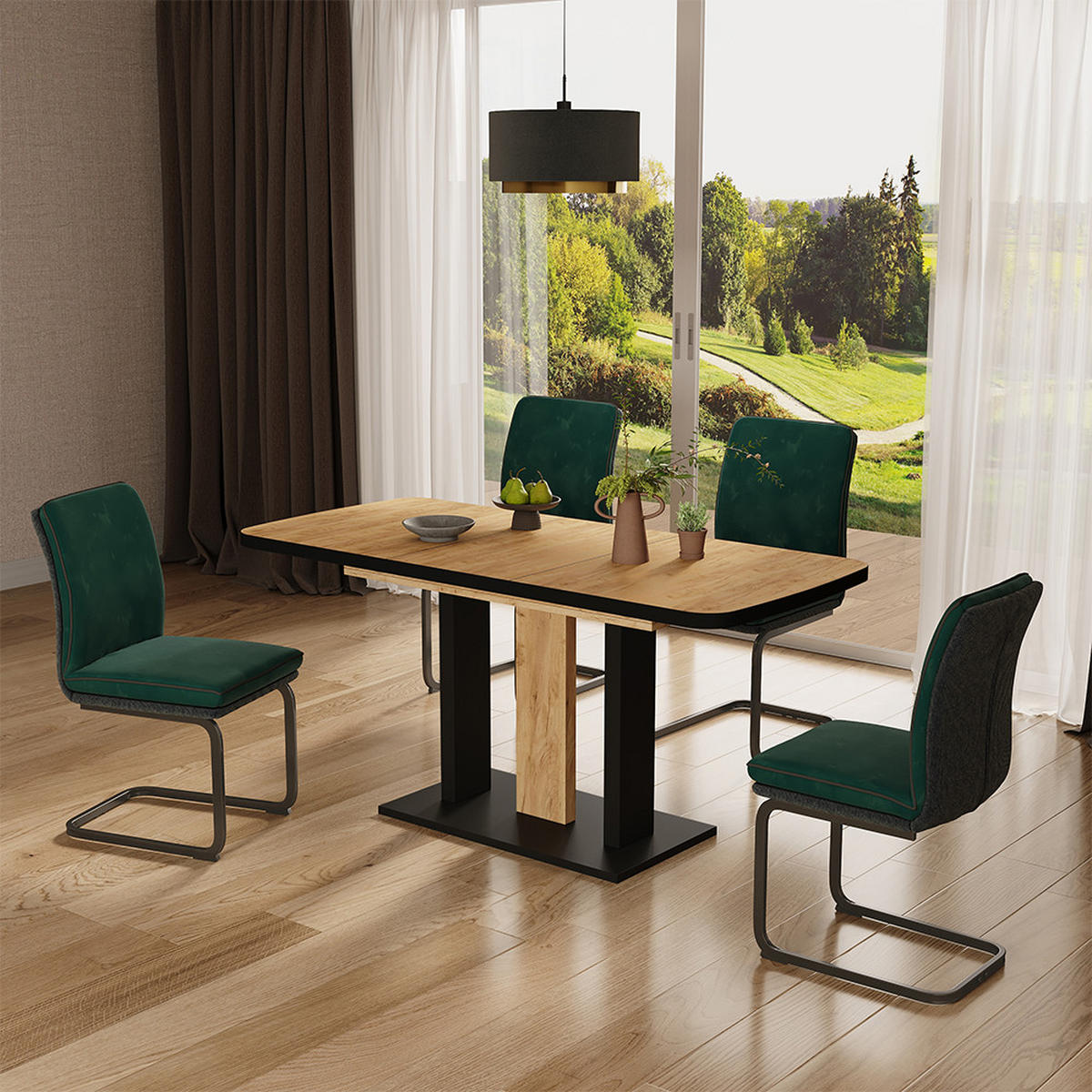 ROZKLADACÍ JEDÁLENSKÝ STÔL Fenaro Čierny/zlatý dub - čierna, kompozitné drevo (80/120/77.3cm) - Vicco