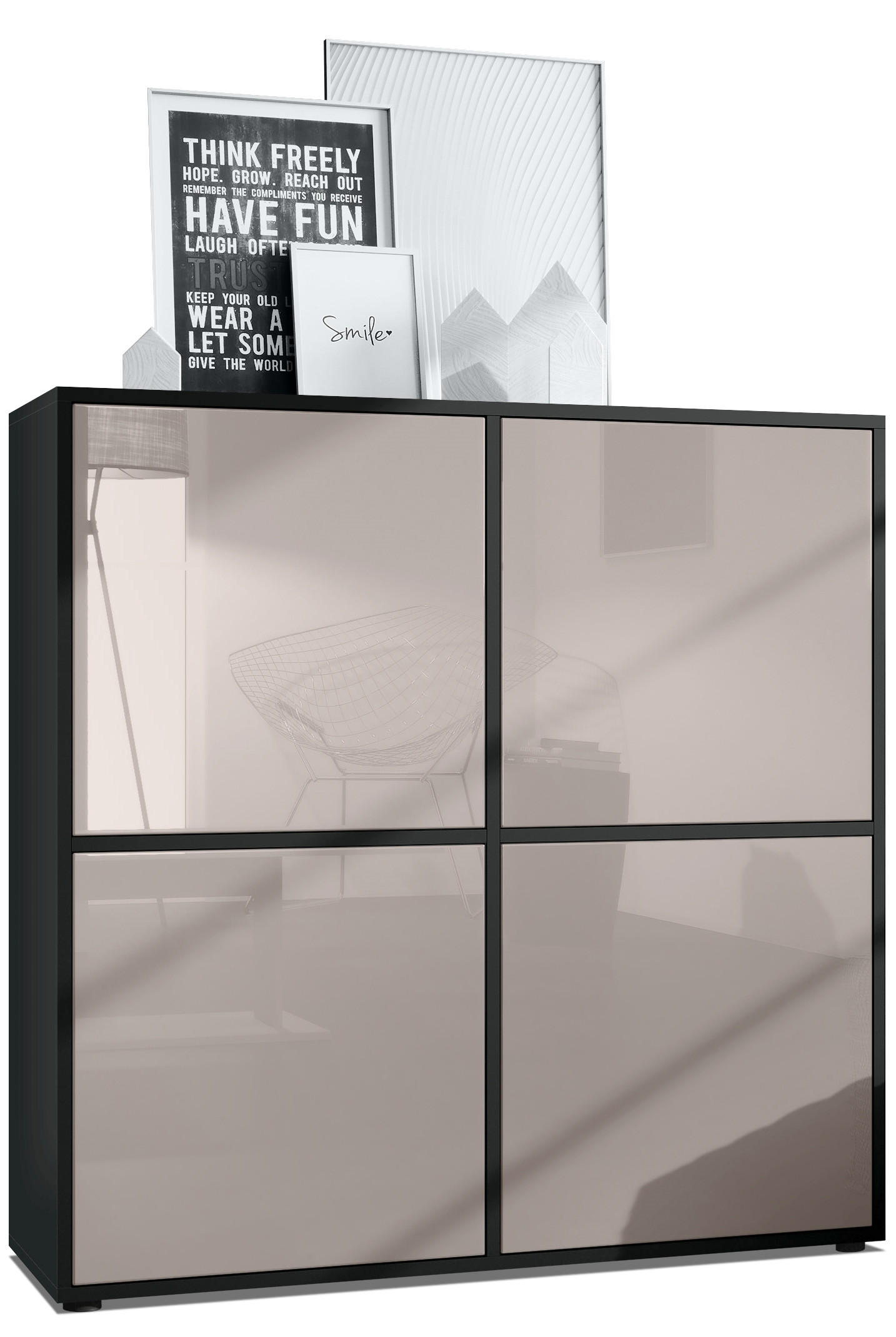 HIGHBOARD Cuba Türen in Sandgrau Hochglanz - Sandfarben, Holzwerkstoff (104/105.5/35.5cm) - Vladon