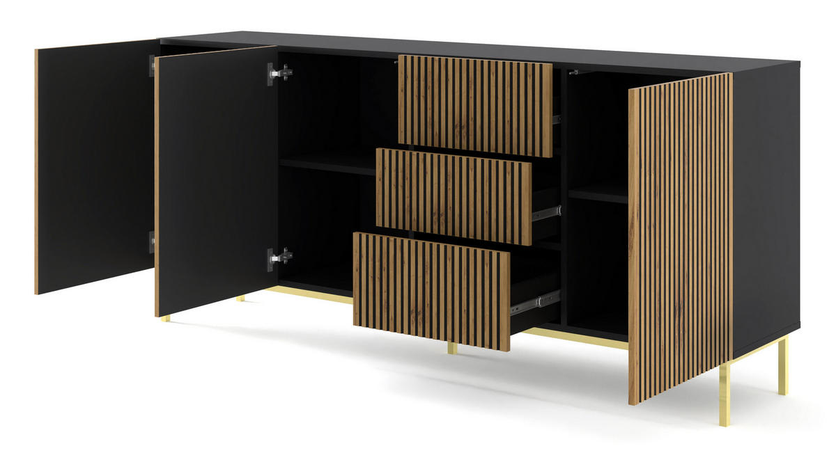 SIDEBOARD SCHWARZ - Beige/Goldfarben, Holzwerkstoff (200/87/42cm) - FURNLUX