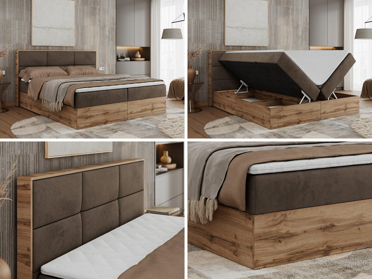 BOXBETT ALBERO 2 - 120/200 Braun Velvet - H4 - Braun, Holz/Textil (120/200cm) - MKS