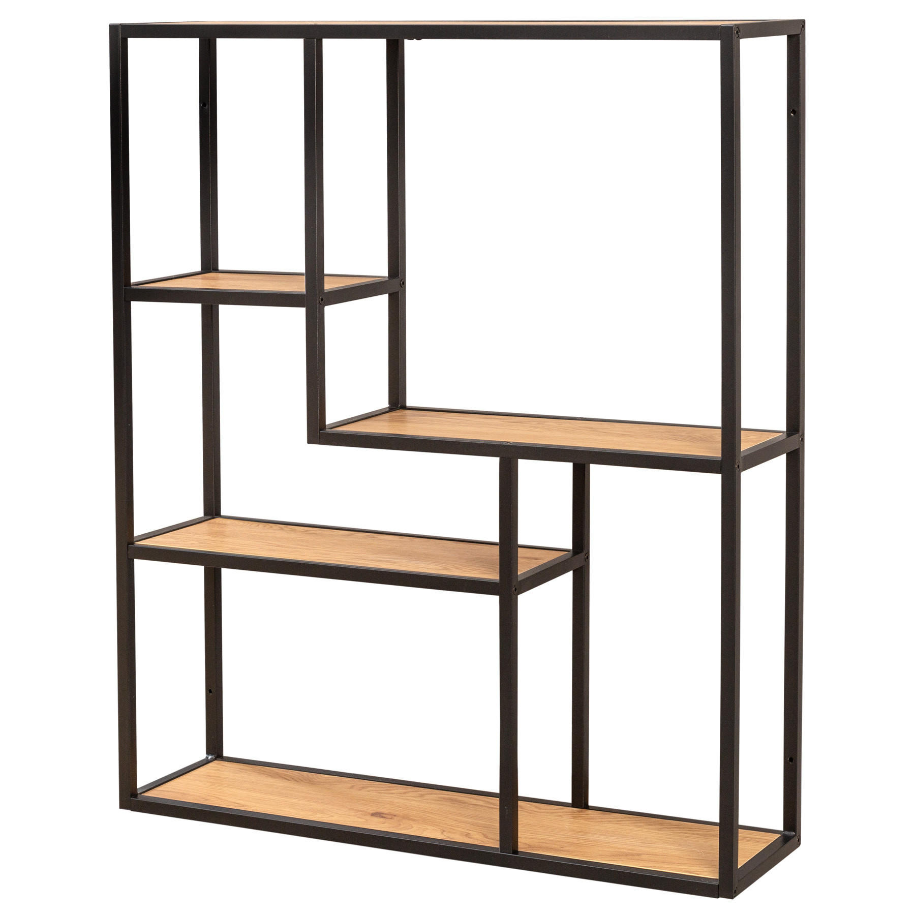WANDREGAL SLIM LINE Schichtholz Natur 90 cm - Schwarz/Braun, Holzwerkstoff/Metall (75/91/20cm) - riess-ambiente