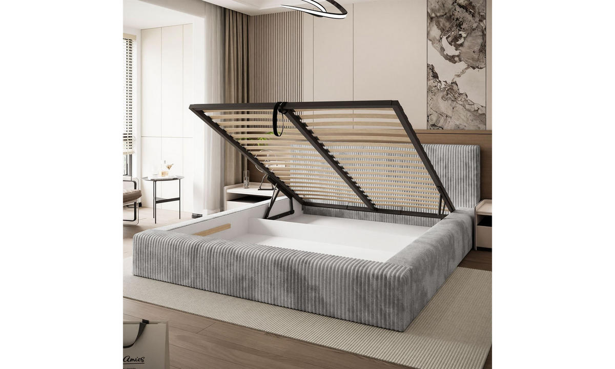 POLSTERBETT TILIA LUX 160x200 cm Tilia 86, 34 Holzlatten, Kopfteil 95 cm - Hellgrau, Textil (160/200cm) - Lookway