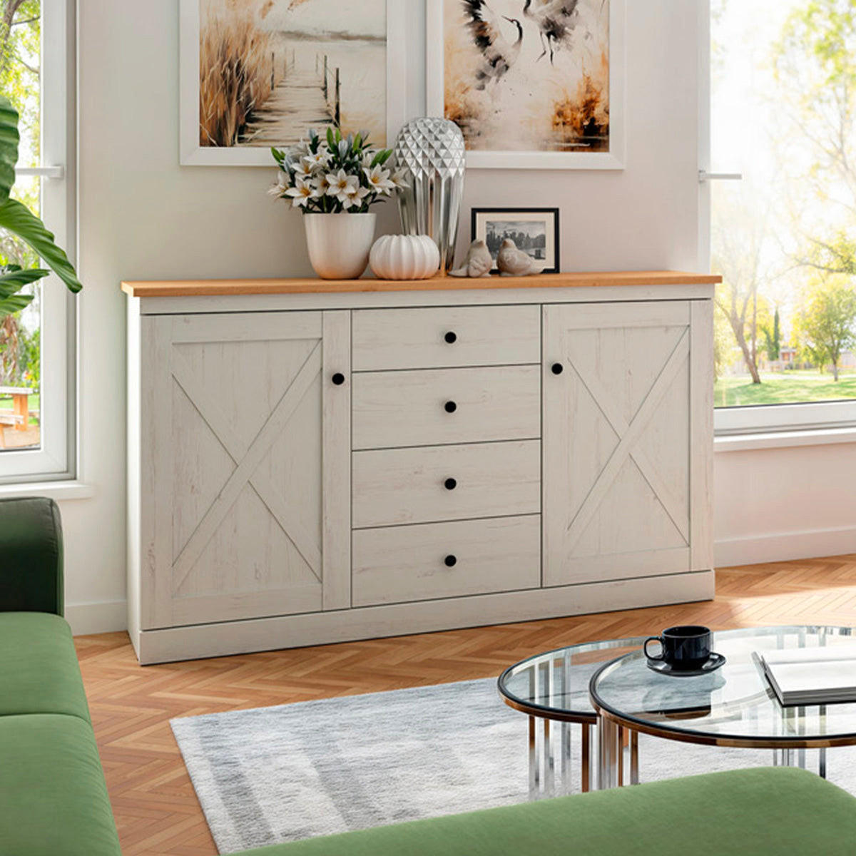 SIDEBOARD Victoria Weiß und Holz - Weiß, Holzwerkstoff (153/93/43cm) - Petits-meubles