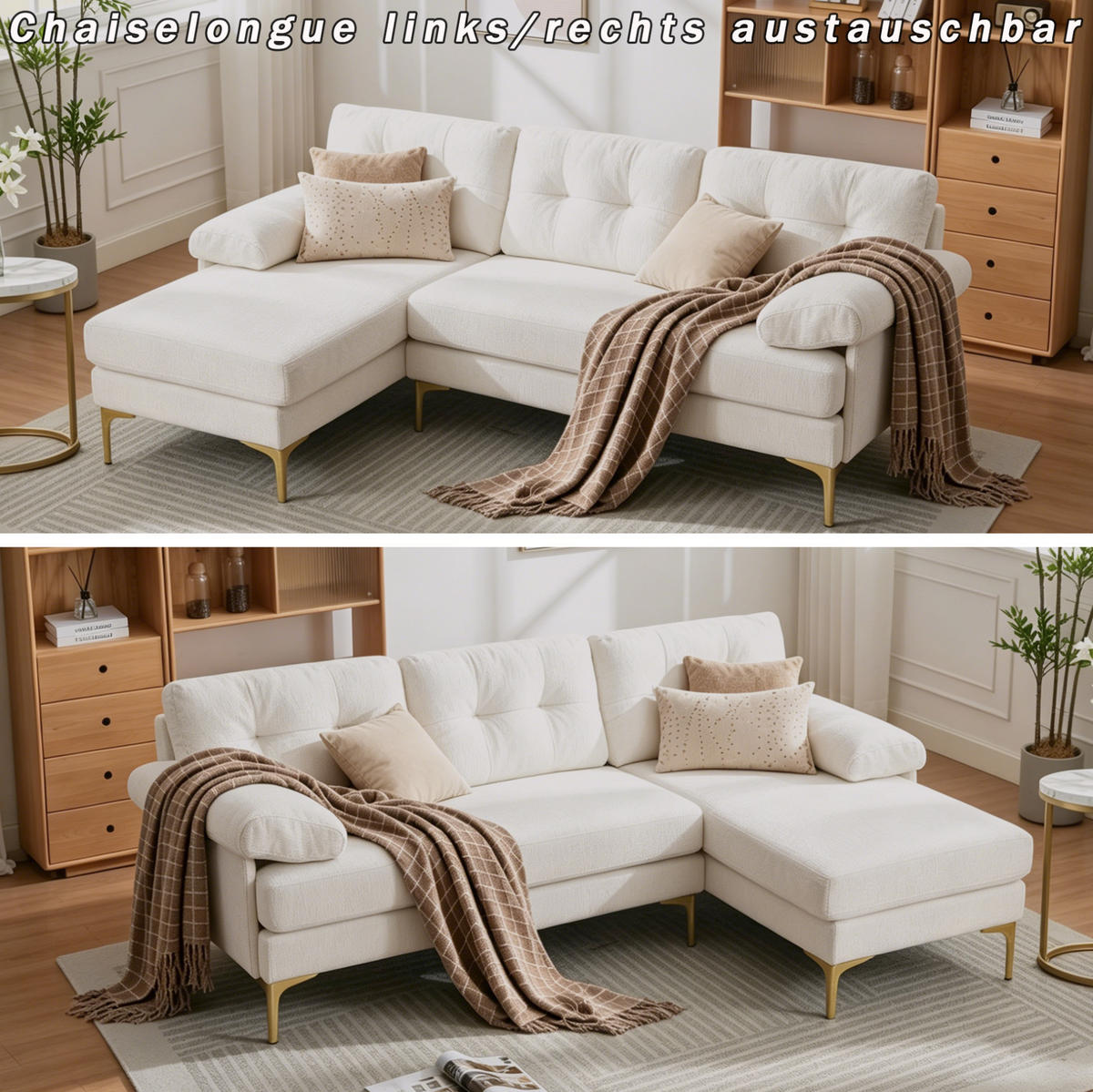 ECKSOFA 187,5/130/79 cm beige aus Holz mit wechselbarer Liegeseite - Beige, Holz (130/187.5cm) - OKWISH