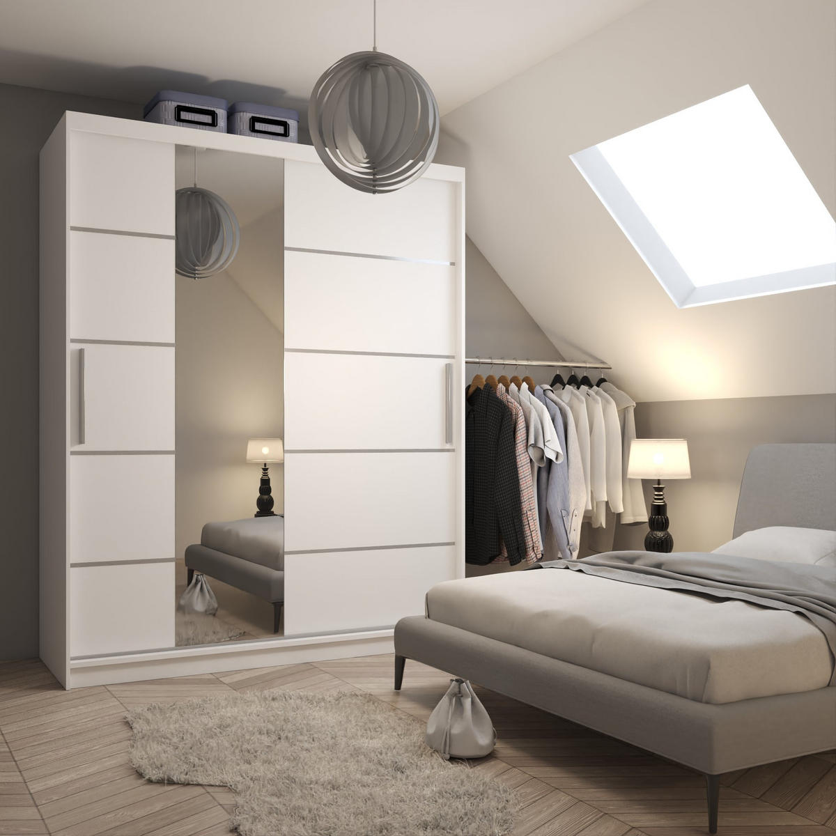 BELINI Verona MBP – posuvné skrine, 158 cm, biela, matná – šatník so zrkadlom a 2 zásuvkami, do spálne - biela, drevo (158/216/60cm) - B BELINI GROUP