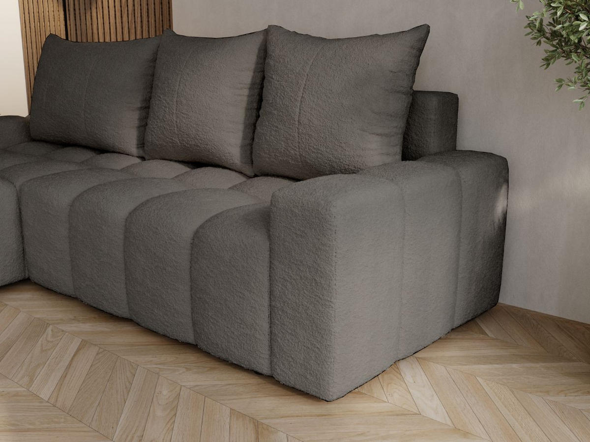 ECKSOFA Bresso Bouclé-Stoff Grau - Grau, Holz/Textil (255/168cm) - Graingold