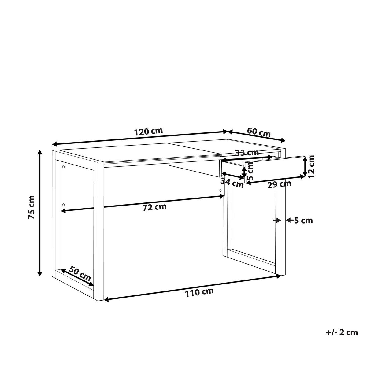 SCHREIBTISCH weiß/heller Holzfarbton 120/60/75 cm Jenks - Weiß, Holzwerkstoff (60/120/75cm) - Beliani