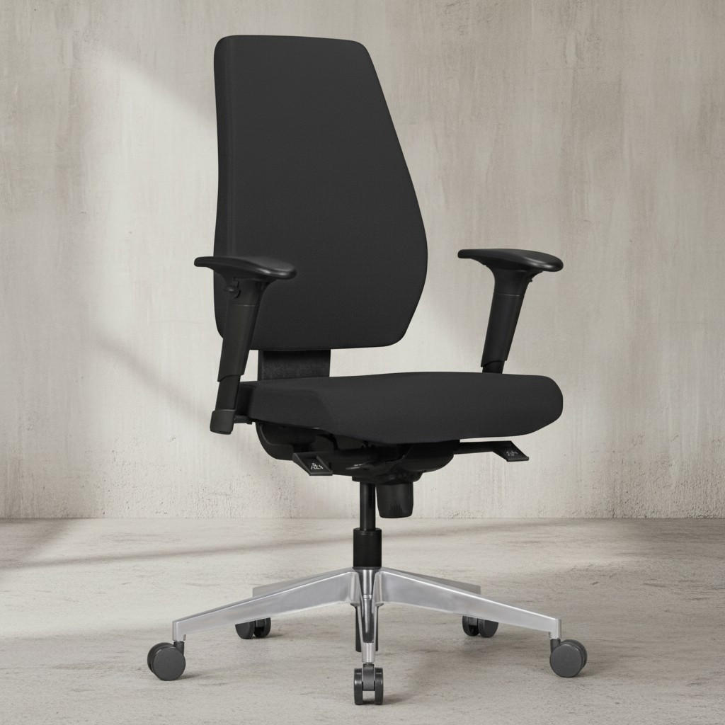 BÜROSTUHL Stoff mit Lendenstütze, höhenverstellbaren Armlehnen und Aluminiumfuß LATINA - Silberfarben/Schwarz, Textil/Metall (70/119/63cm) - KADIMA DESIGN