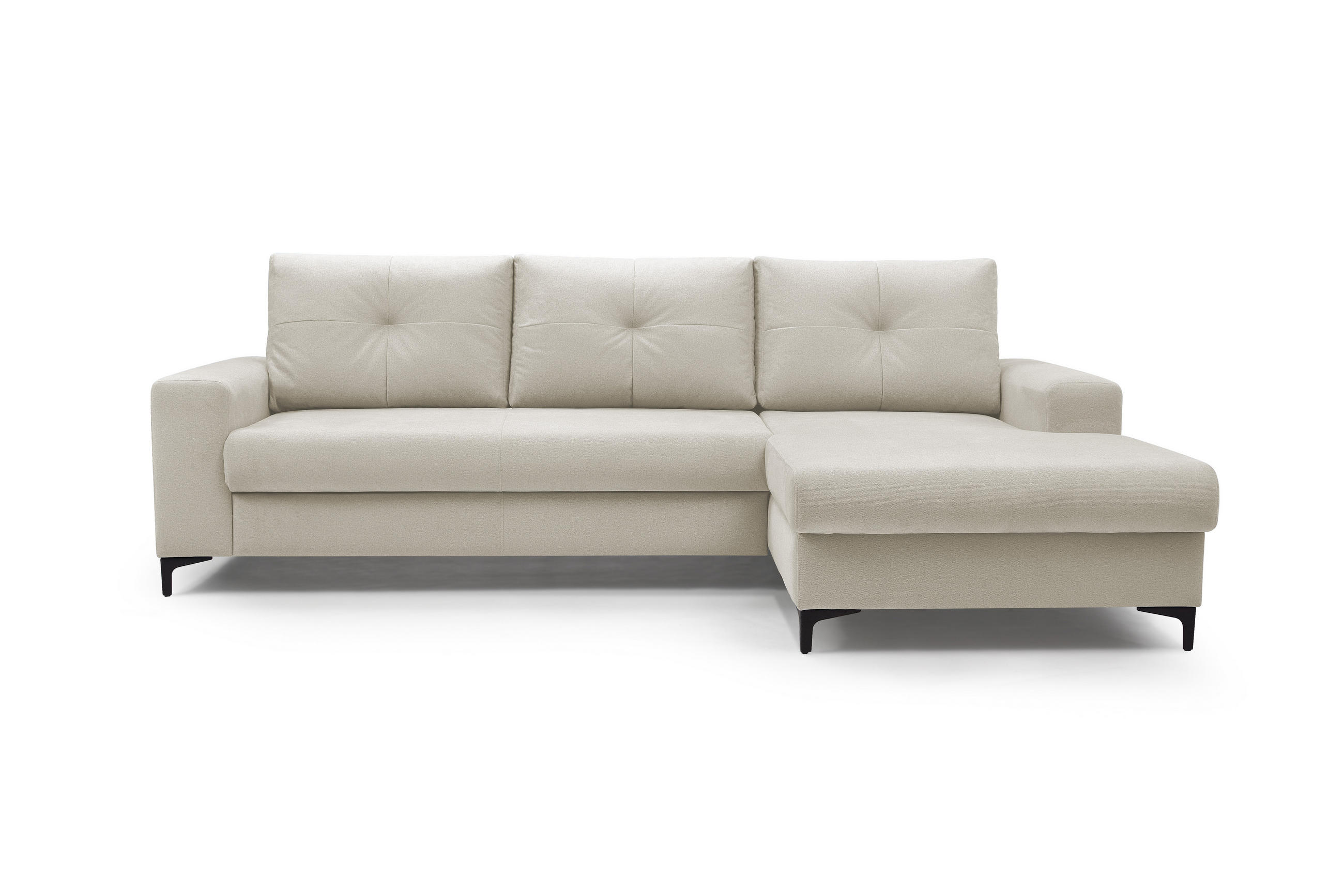 ECKSOFA AVRA L-förmig, mit Stauraumbehälter-in RINO-Stoff, Komfort & Eleganz, lose Rückenkissen, freistehend, RECHTS 251x165x85 cm Beige - Beige, Holz/Textil (251/165cm) - DomoHome