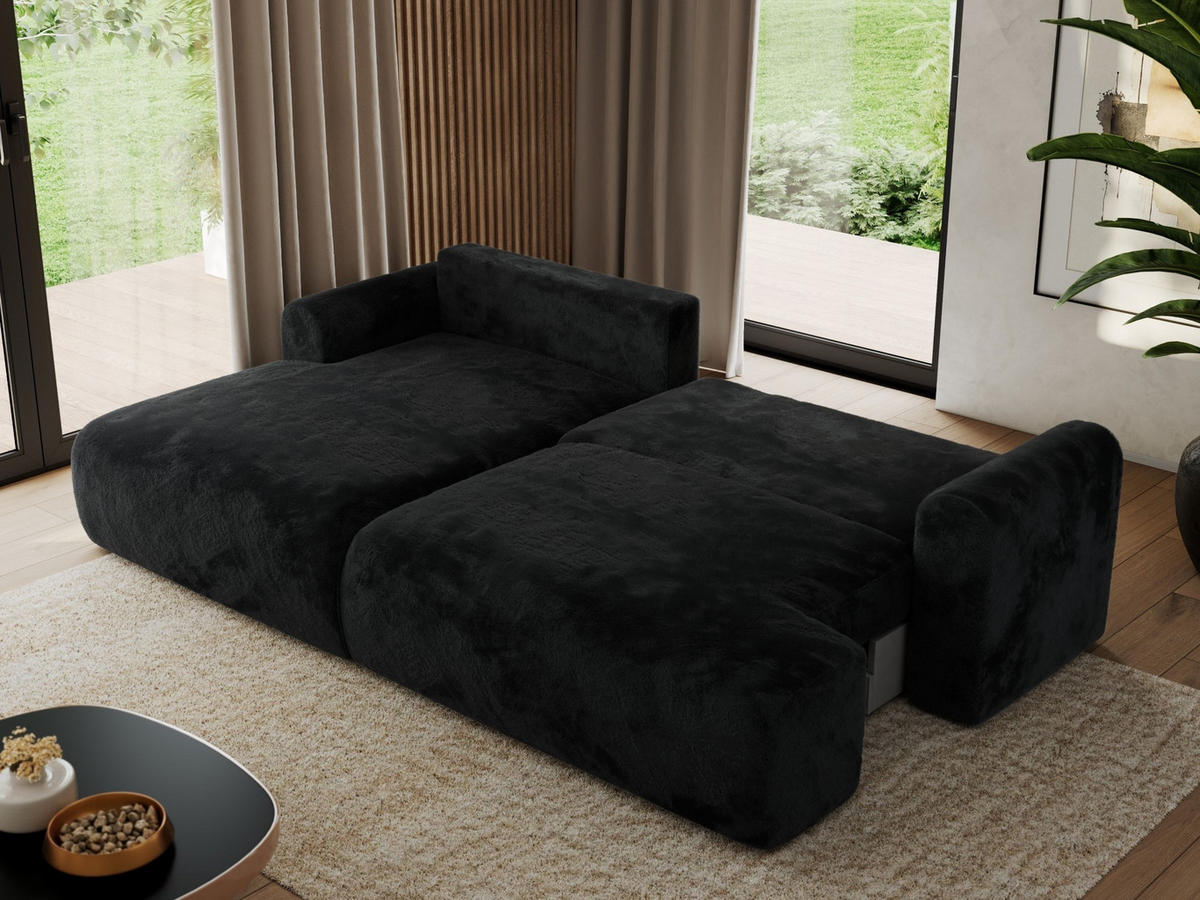 ECKSCHLAFSOFA TONO L Schwarz Plüsch - links - Schwarz, Kunststoff/Textil (260/150cm) - MKS