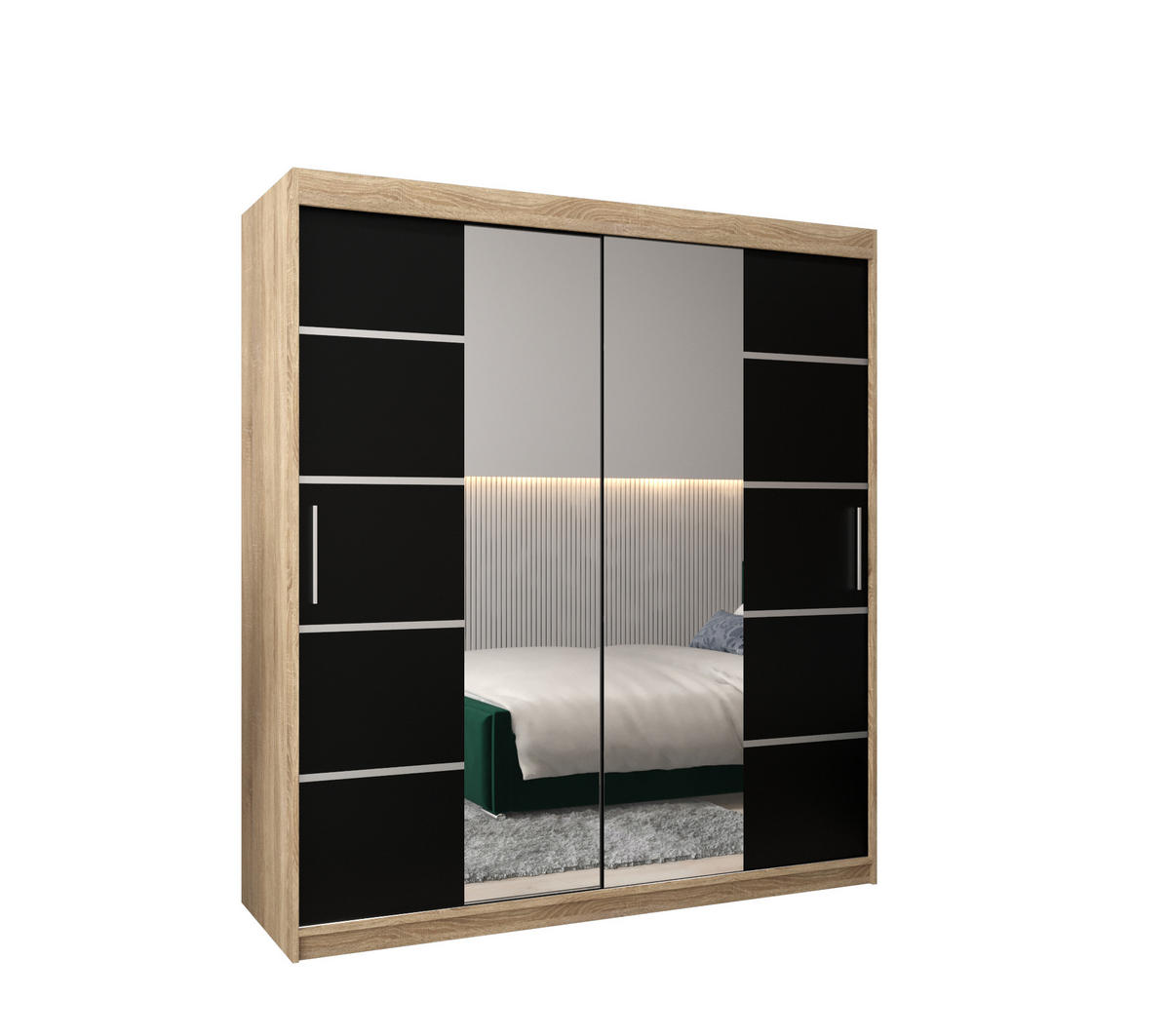 SCHWEBETÜRENSCHRANK 200/180/62 2-türig - Silberfarben/Schwarz, Holz/Kunststoff (180/200/62cm) - Abiks Möbel