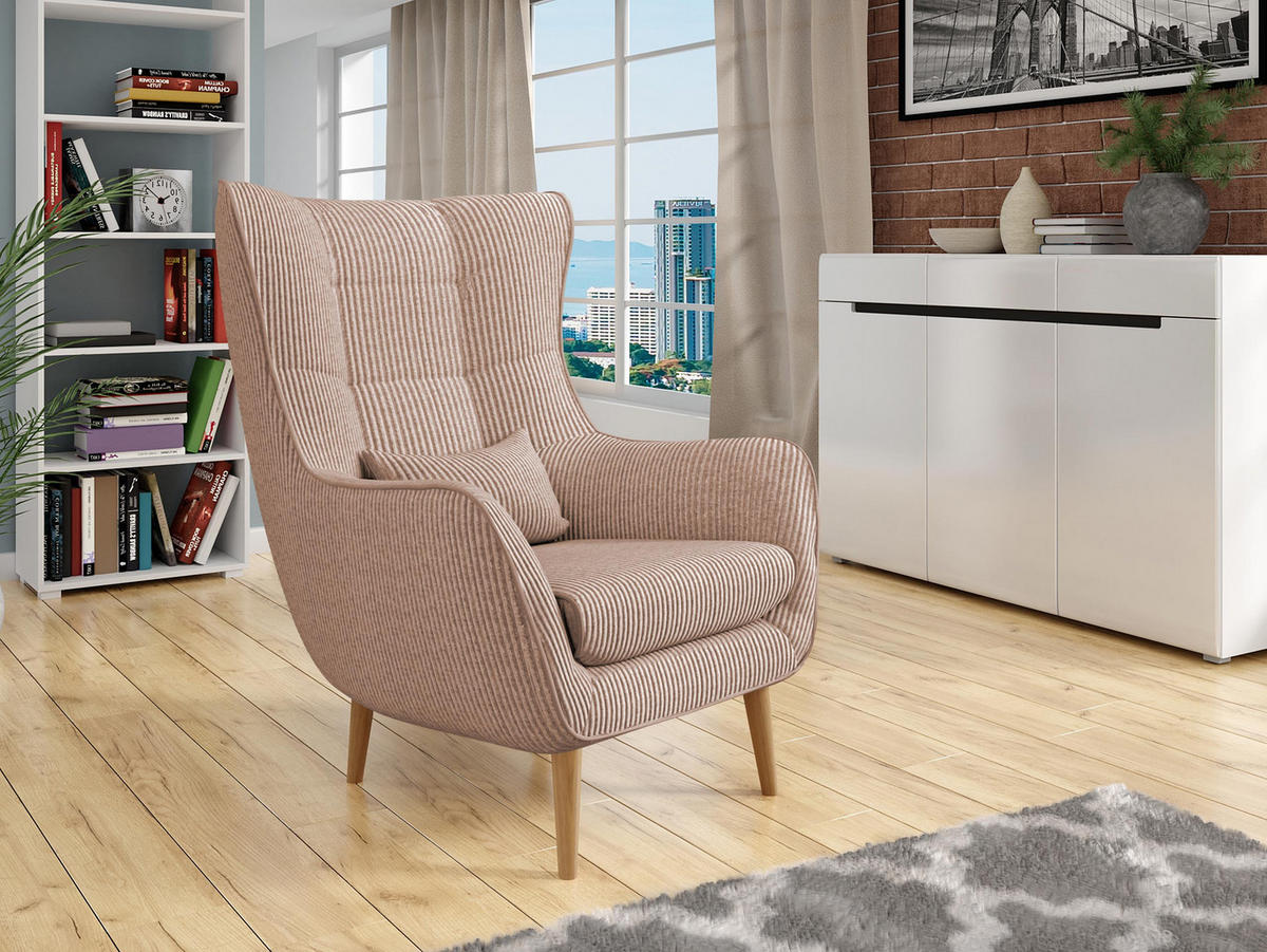 SESSEL Estjano Cord - Hellrosa/Beige, Holz (80/106/95cm) - MIRJAN24