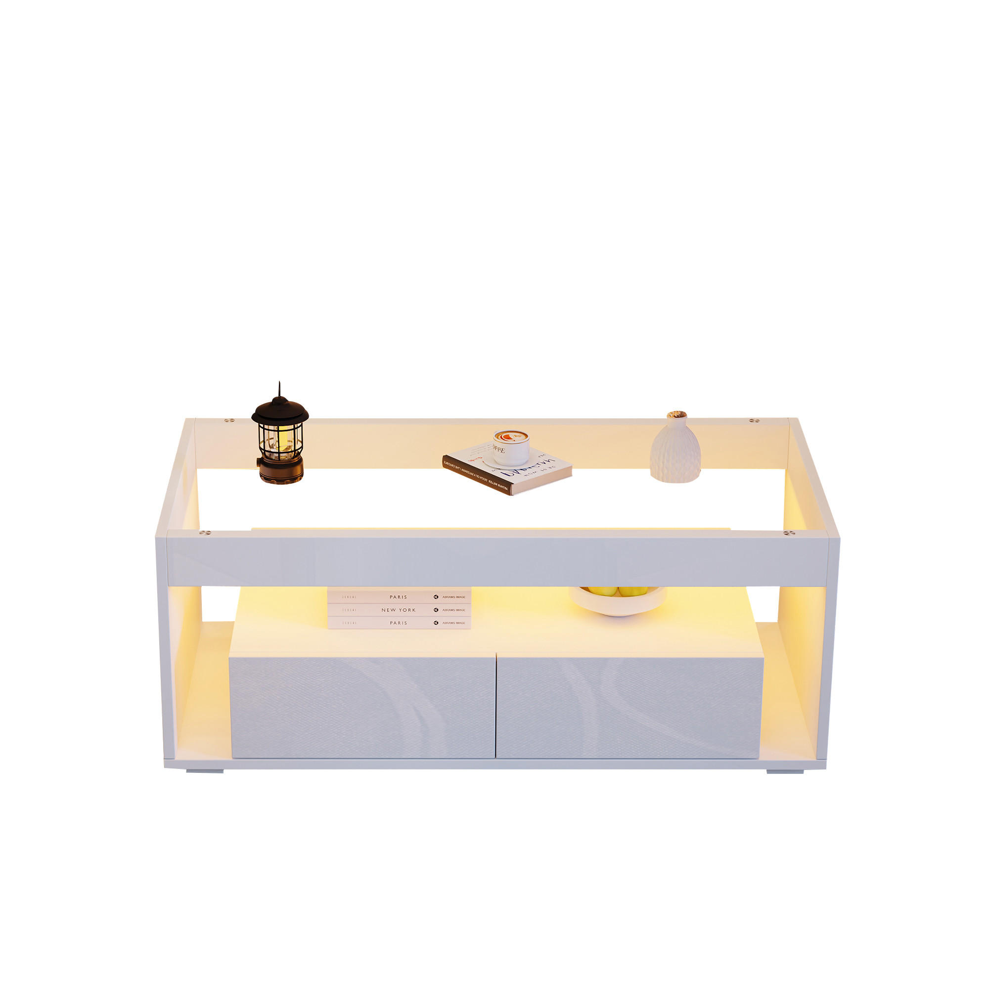 COUCHTISCH, Hochglanz Weiß mit 2 Schubladen, LED-App-gesteuert, gehärtetes Glas, 100/50/40 cm,Weiß - Weiß, Holzwerkstoff (100/50/40cm) - Redom