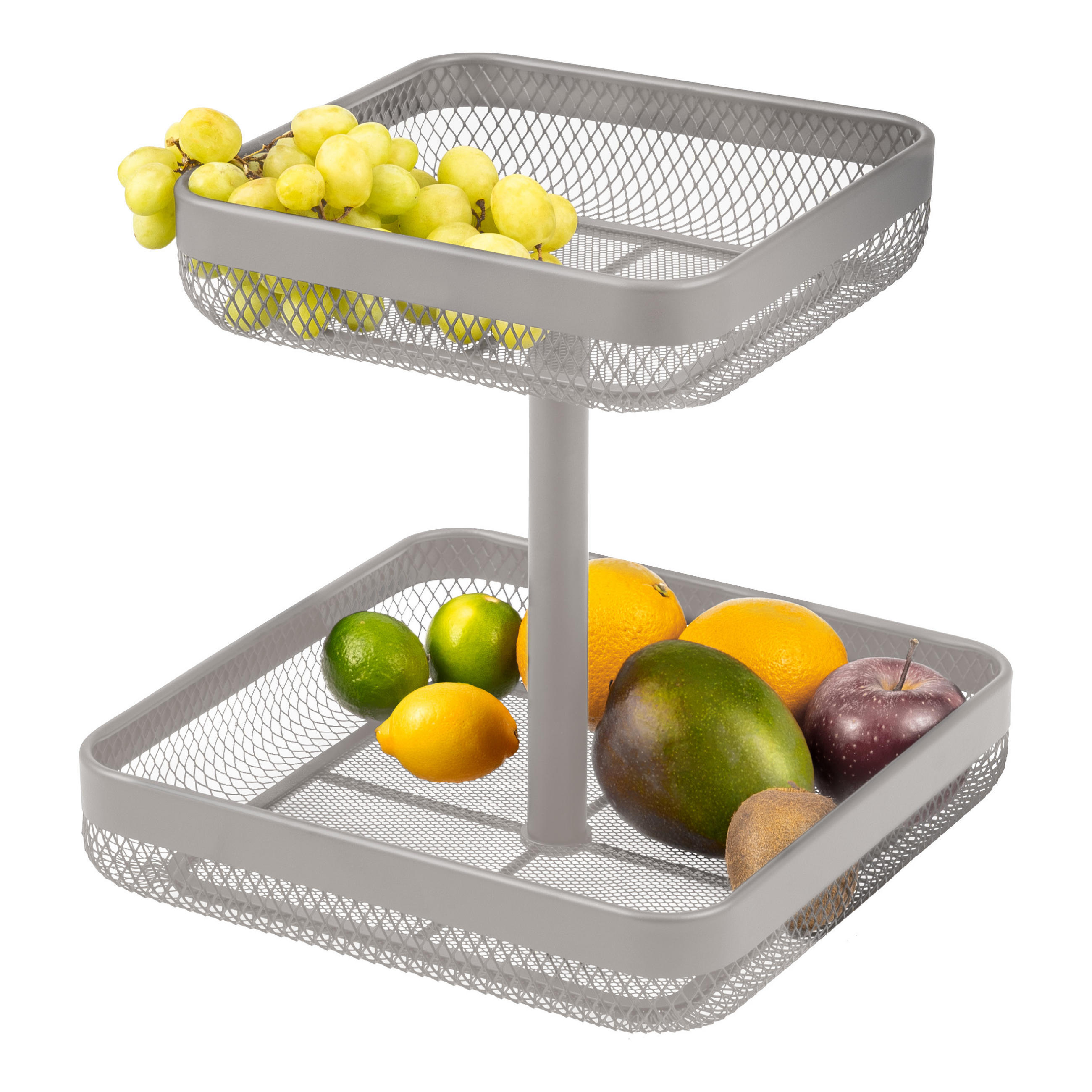 OBSTETAGERE 2-STÖCKIG eckig Metall taupe - Taupe, Metall (31cm) - eluno