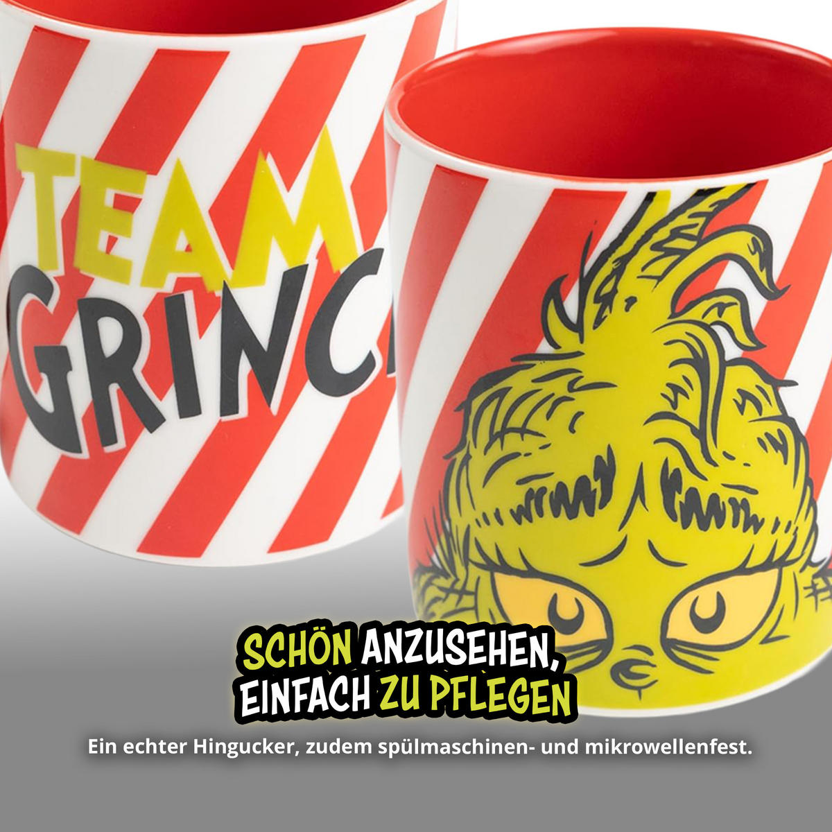 KAFFEEBCHER The Grinch Gestreift Rot /Weiß 320 ml - Multicolor, Keramik (0.32L) - United Labels