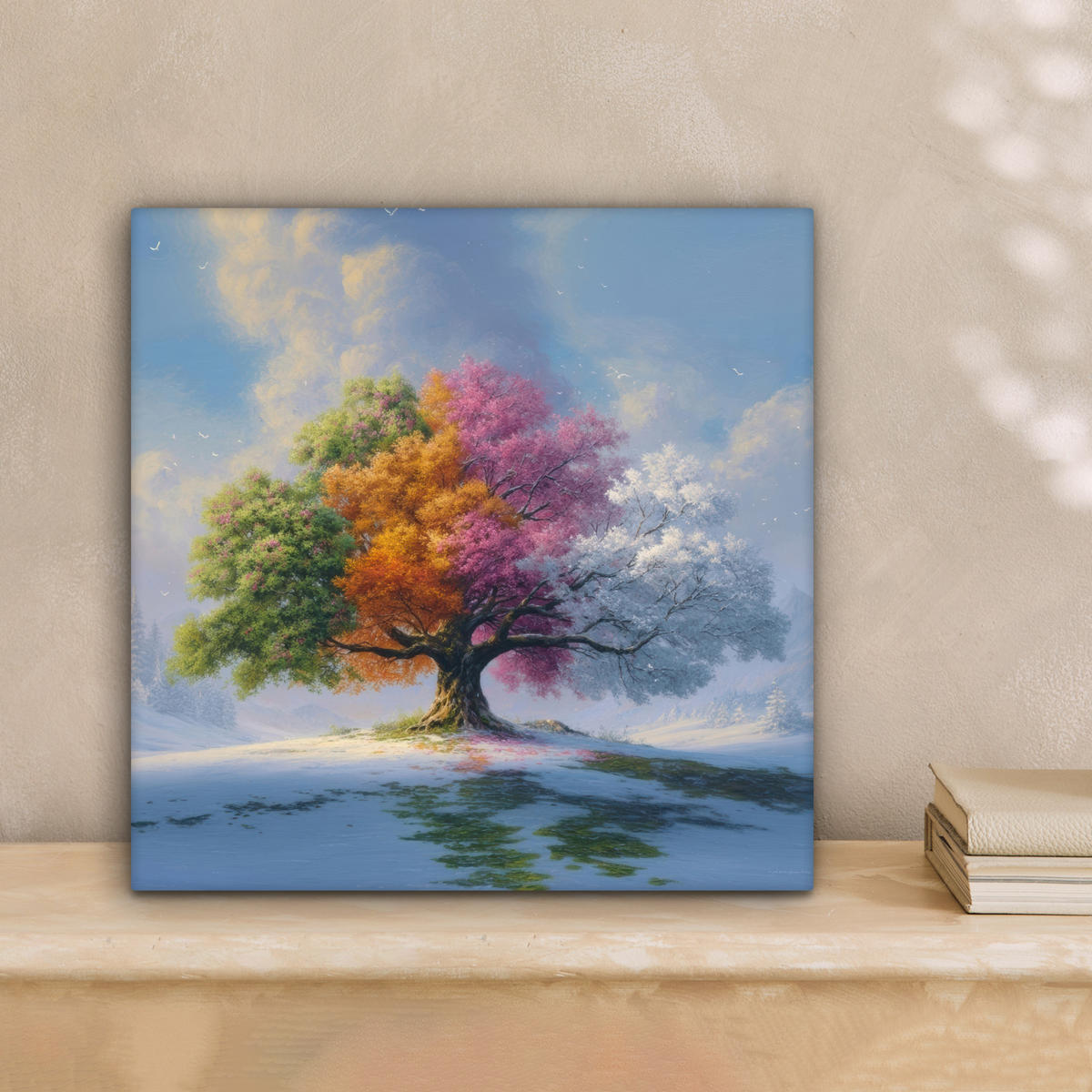 LEINWANDBILD Baum - Jahreszeiten - Winter - Landschaft Deko Wohnzimmer 20x20 cm - Multicolor, Textil (20/20cm) - MuchoWow