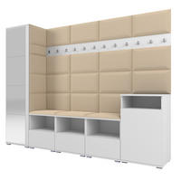 GARDEROBE NELA XI 250 cm (Modulare Flurmöbel Weiß mit Spiegel & Sitzpolster Beige 04 Großes Set) - Beige/Silberfarben, Holz/Holzwerkstoff (250/187/40cm) - Ravio