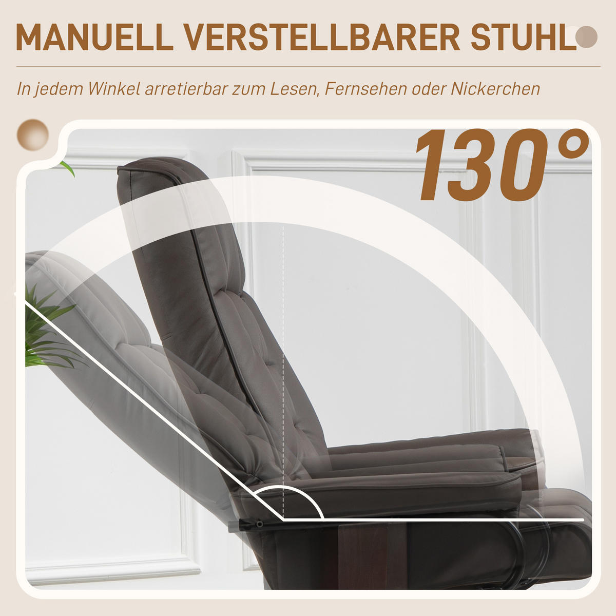 RELAXSESSEL mit Hocker, Drehbar Fernsehsessel mit Liegefunktion Kunstleder - Braun, Kunststoff (76/104/85cm) - HOMCOM