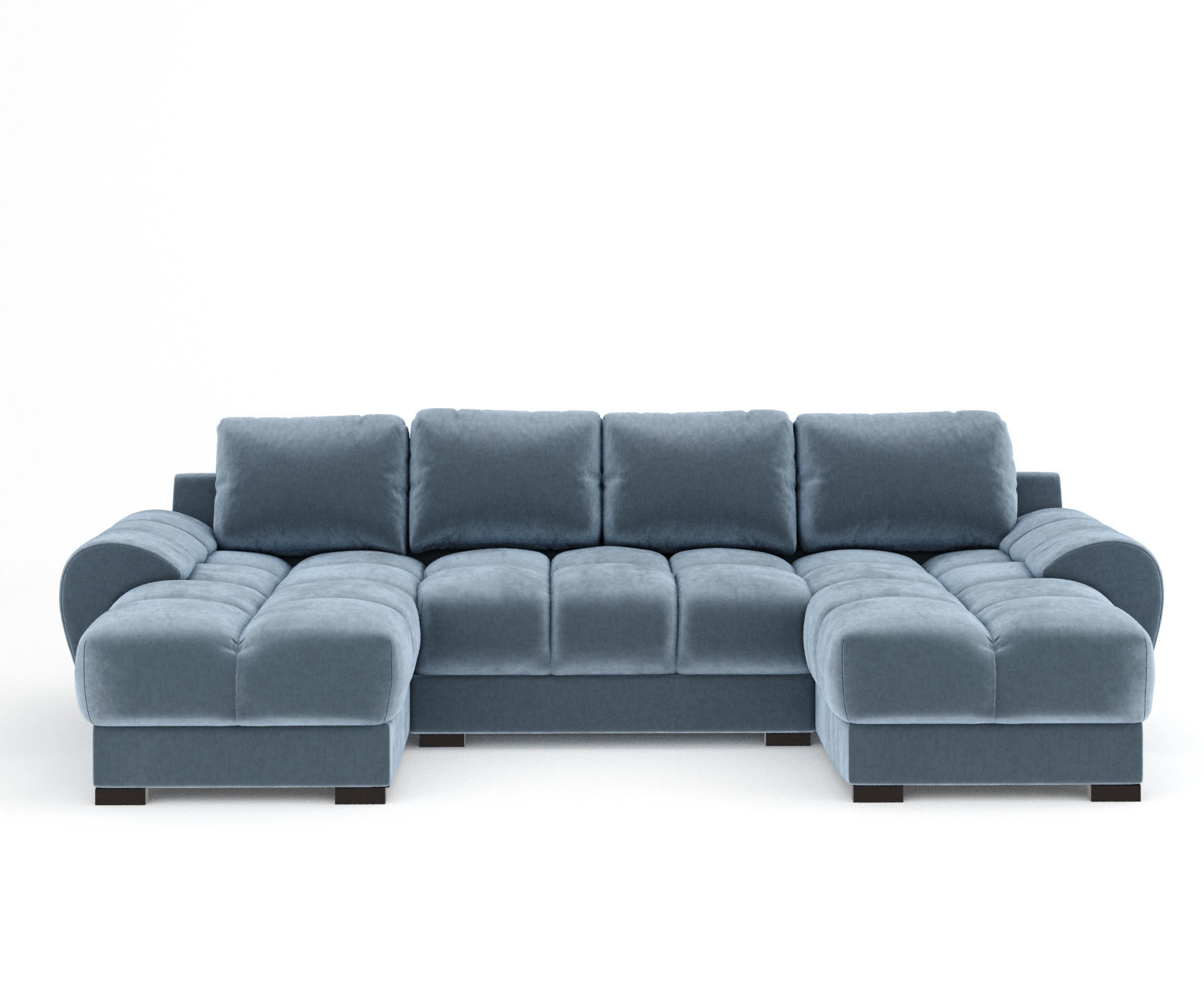 WOHNLANDSCHAFT Peebles Blau Samtstoff - Blau/Schwarz, Holz/Holzwerkstoff (330/90/175cm) - Maison de Reve