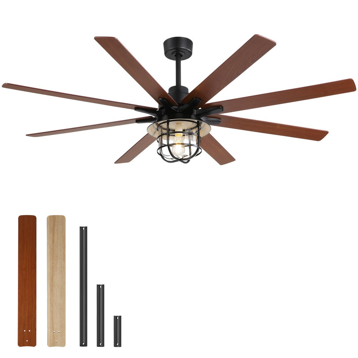 DECKENVENTILATOR DE-16281 66 Zoll Industrie mit E27-Lampe - Schwarz, Holzwerkstoff (168/168/30.8cm) - ComfortXL