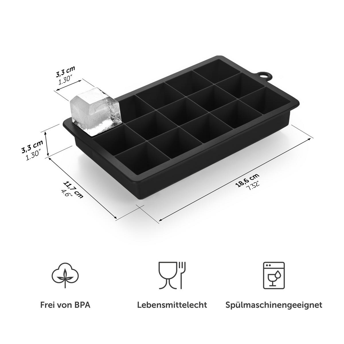 EISWÜRFELFORM Silikon, BPA-Frei, 2x15, Schwarz - Schwarz, Kunststoff (18.6/3.3/11.7cm) - Blumtal