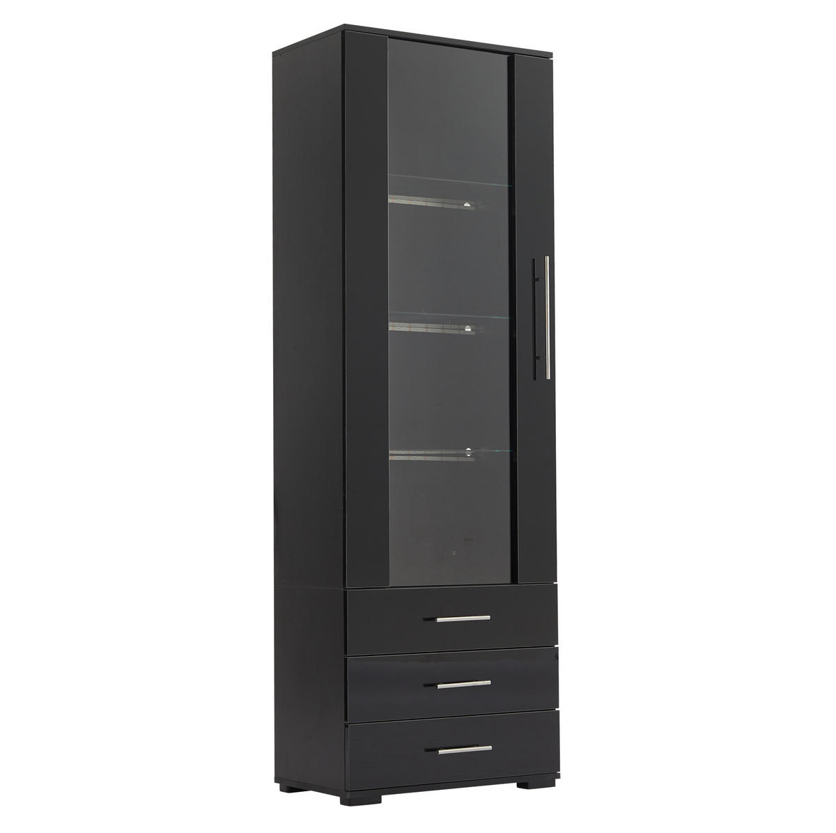 VITRINE aus MDF 60x35x180 cm Schwarz mit LED-Beleuchtung, Hochglanzfront und 3 Schubladen - Schwarz, Holzwerkstoff (60/180/35cm) - IVMEU