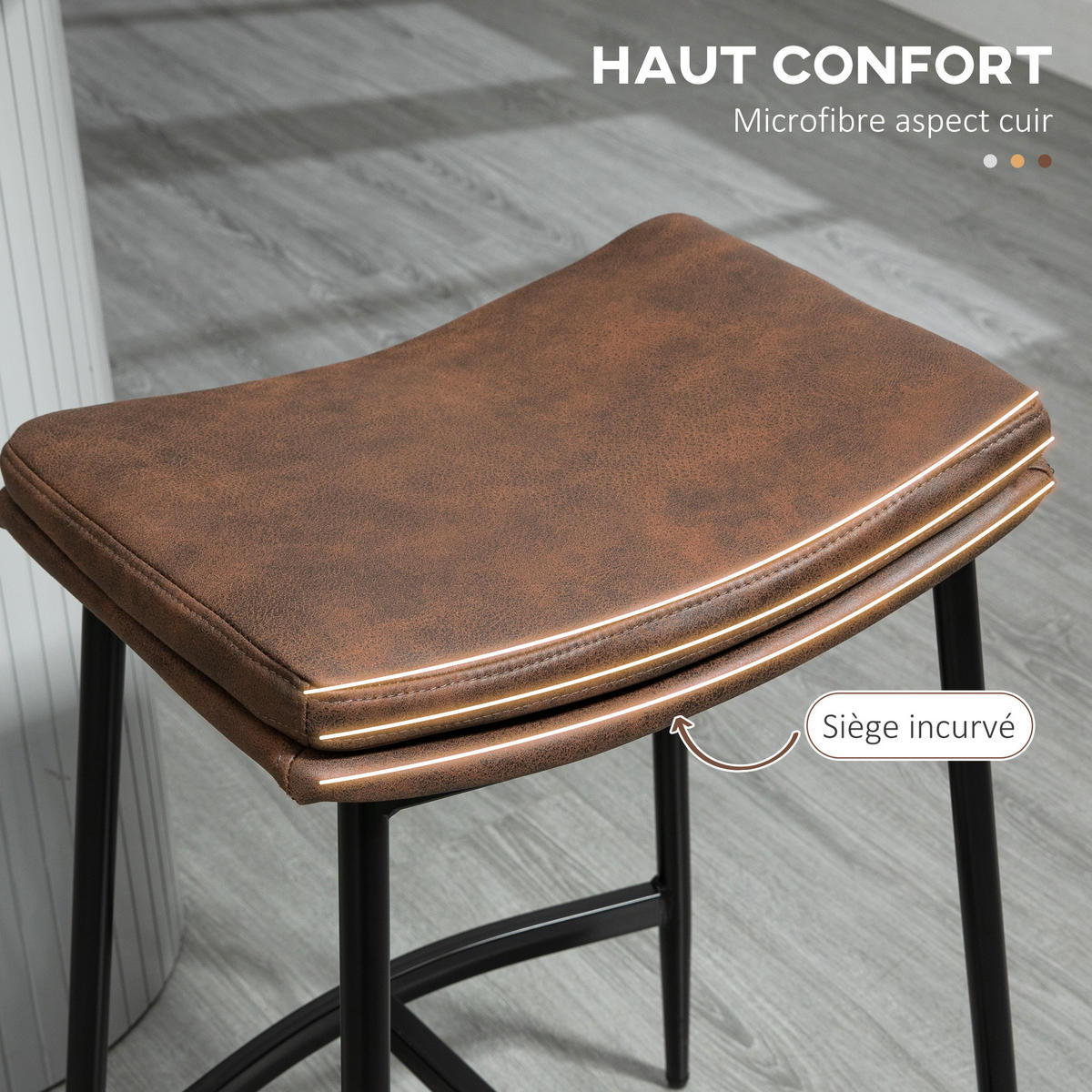 BARHOCKER 2er-Set DE-14723 industriell mit Fußstütze Braun/Schwarz - Braun, Metall (38.5/68.5/48.5cm) - ComfortXL