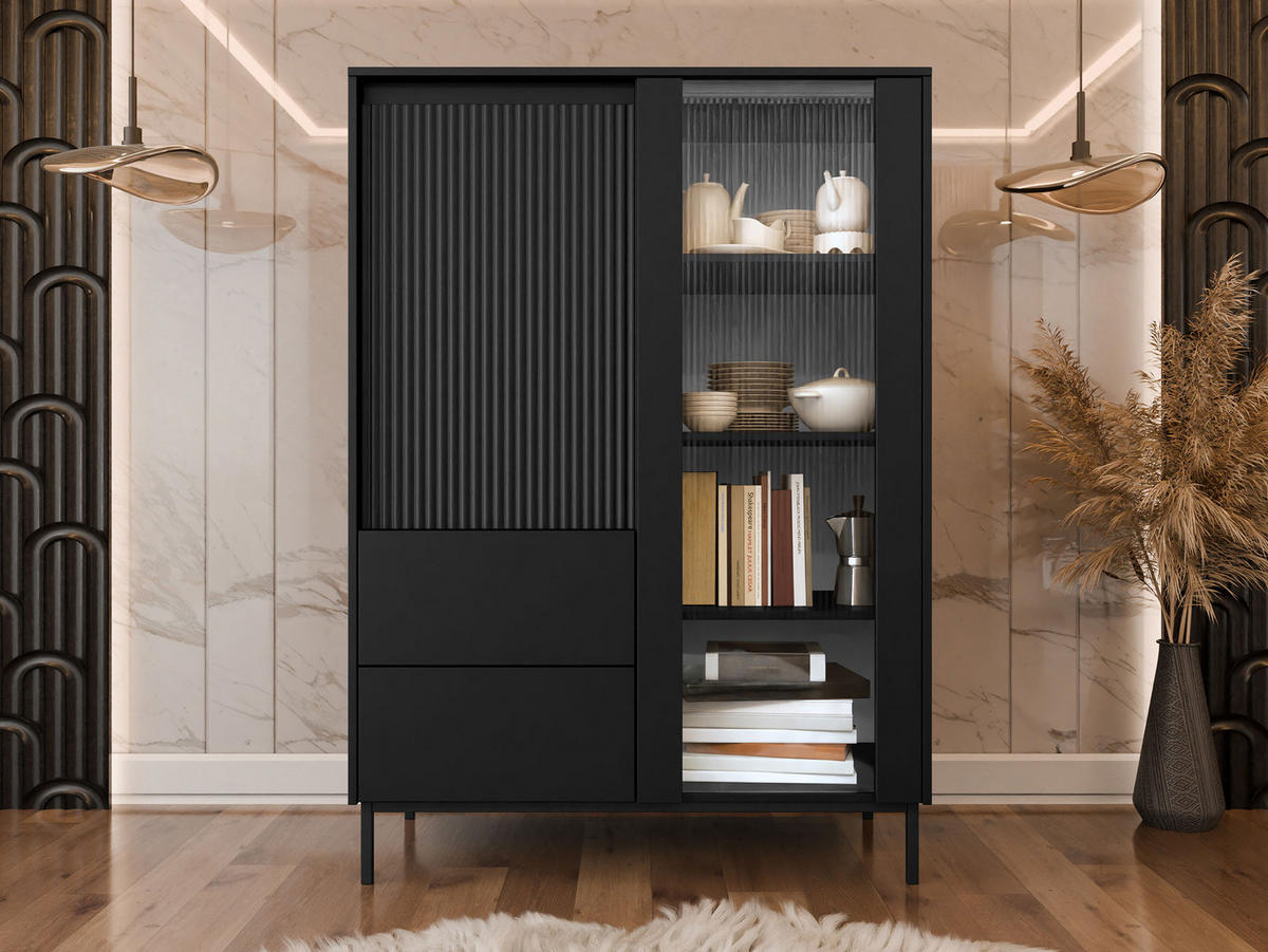 VITRINE Ozmi 2D2SZ - Schwarz, Holzwerkstoff/Metall (104/146/50cm) - MIRJAN24