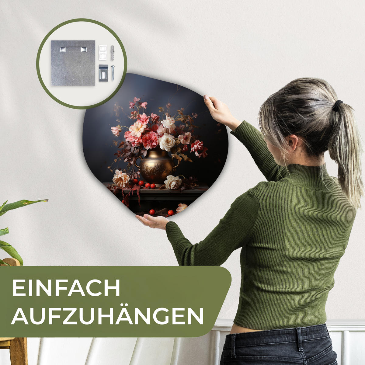 WANDBILD Stilleben - Blumen - Rosen - Blumenstrauß - Vase 40x40 cm - Dunkelbraun, Kunststoff (40/40cm) - MuchoWow