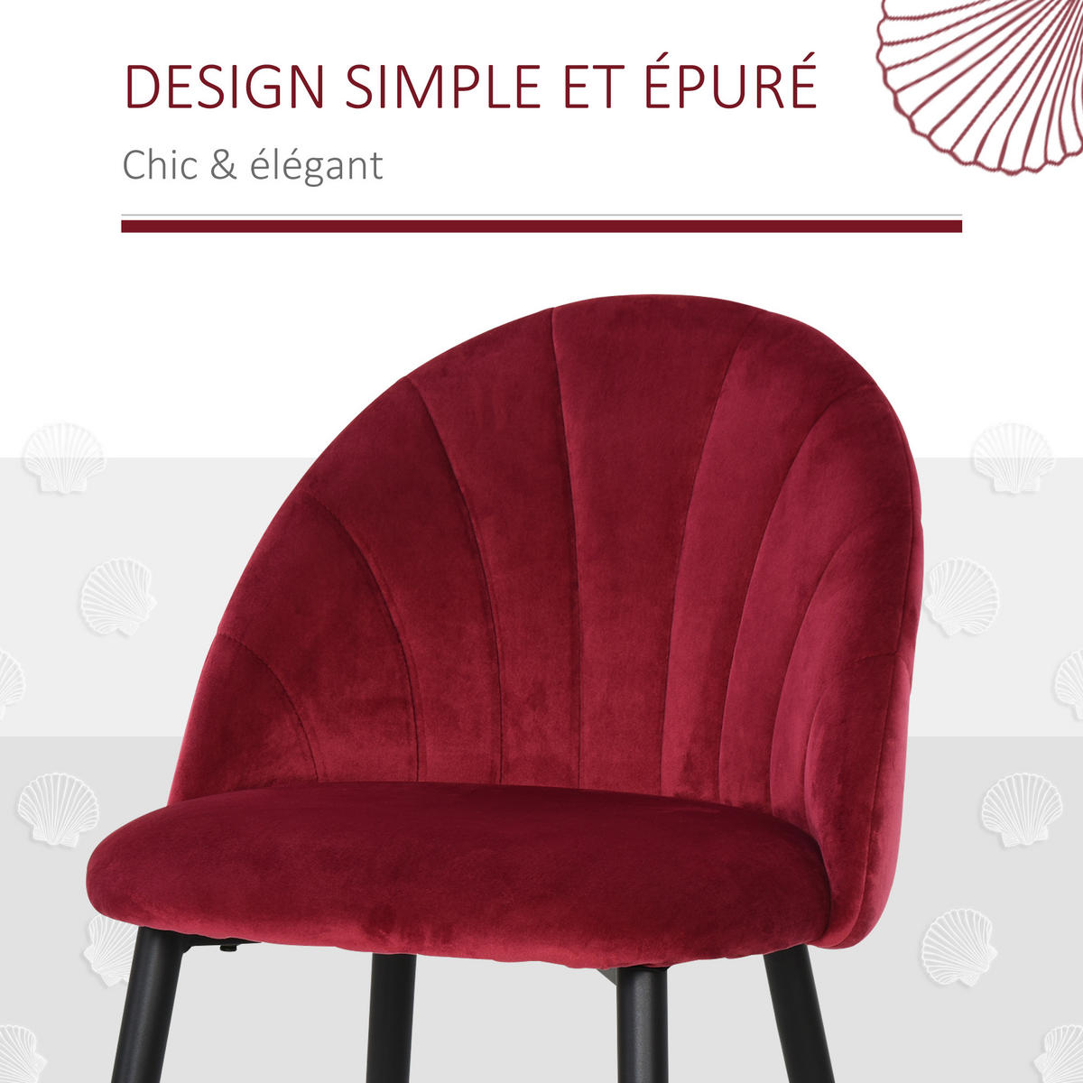 ESSZIMMERSTÜHLE 2er-Set DE-13181 Muscheldesign & Velours Bordeaux - Bordeaux, Metall (54/79/52cm) - ComfortXL