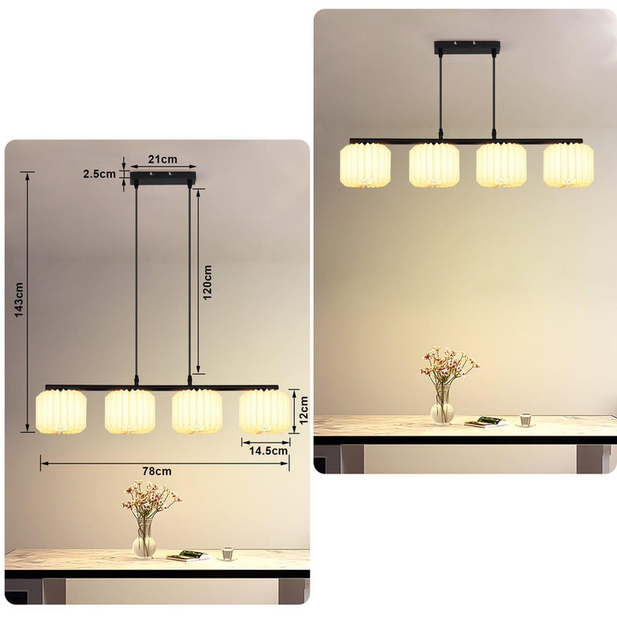 PENDELLEUCHTE Ferdez II 78/14.5/143cm - Weiß, Metall (78/14.5/143cm) - Nettlife