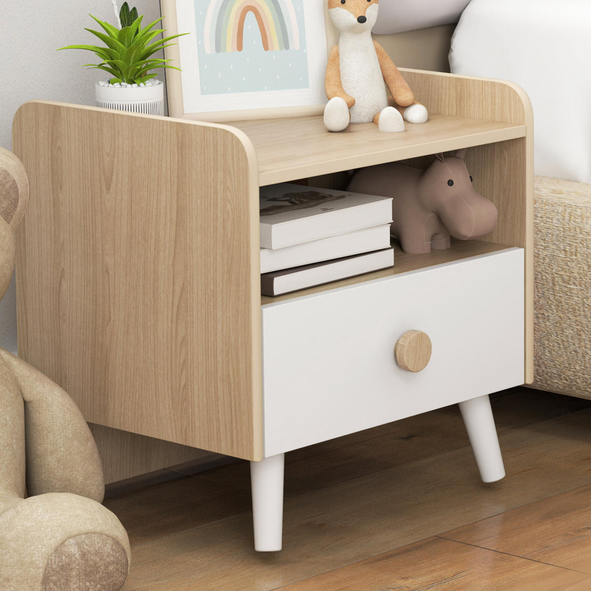 NACHTTISCH DE-18633 mit Schublade, offenem Fach Naturholz - Weiß, Holzwerkstoff (32.5/40/40cm) - ComfortXL