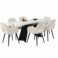 TISCHGRUPPE 7-teilig Ausziehtisch Marmoroptik Weiß & 6x 360° Drehstühle Beige - Schwarz/Weiß, Holzwerkstoff/Textil (159/77/74cm) - Urban Meuble